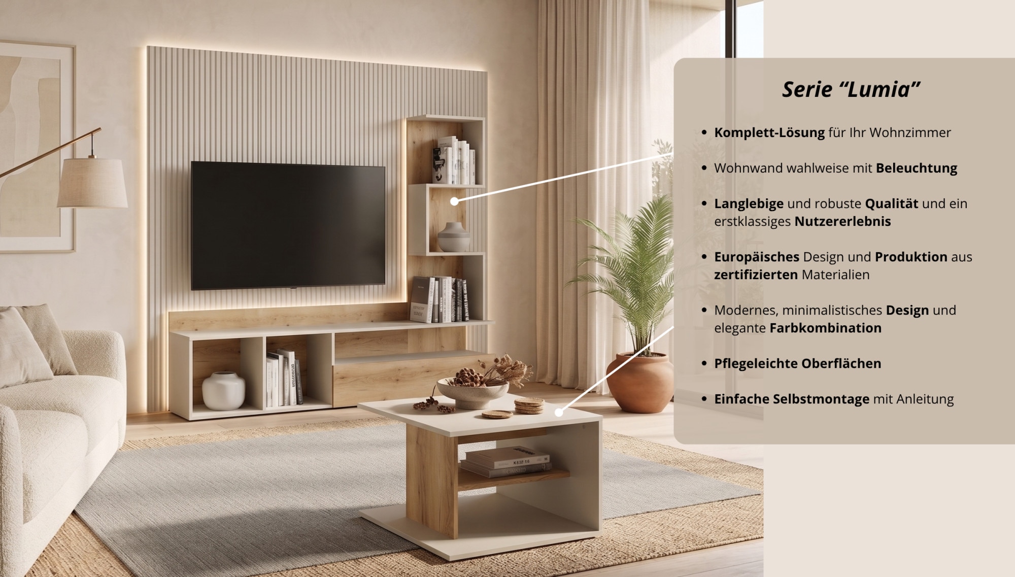 Image of Home affaire Wohnwand "LUMIA TV-Lowboard mit Regal, wahlweise mit Beleuchtung, viel Stauraum"