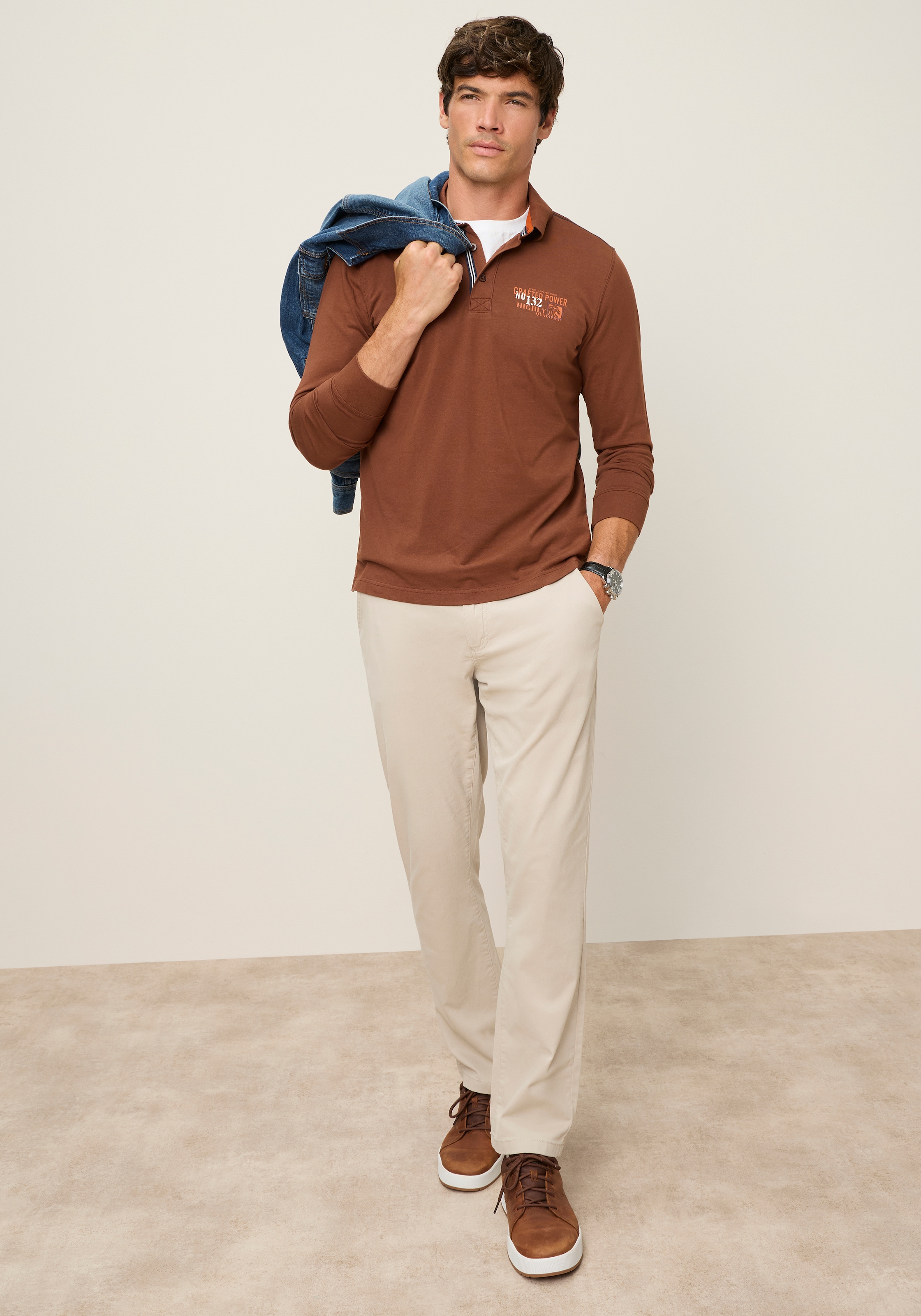 Man's World Polo coupe normale, manches longues, look classique