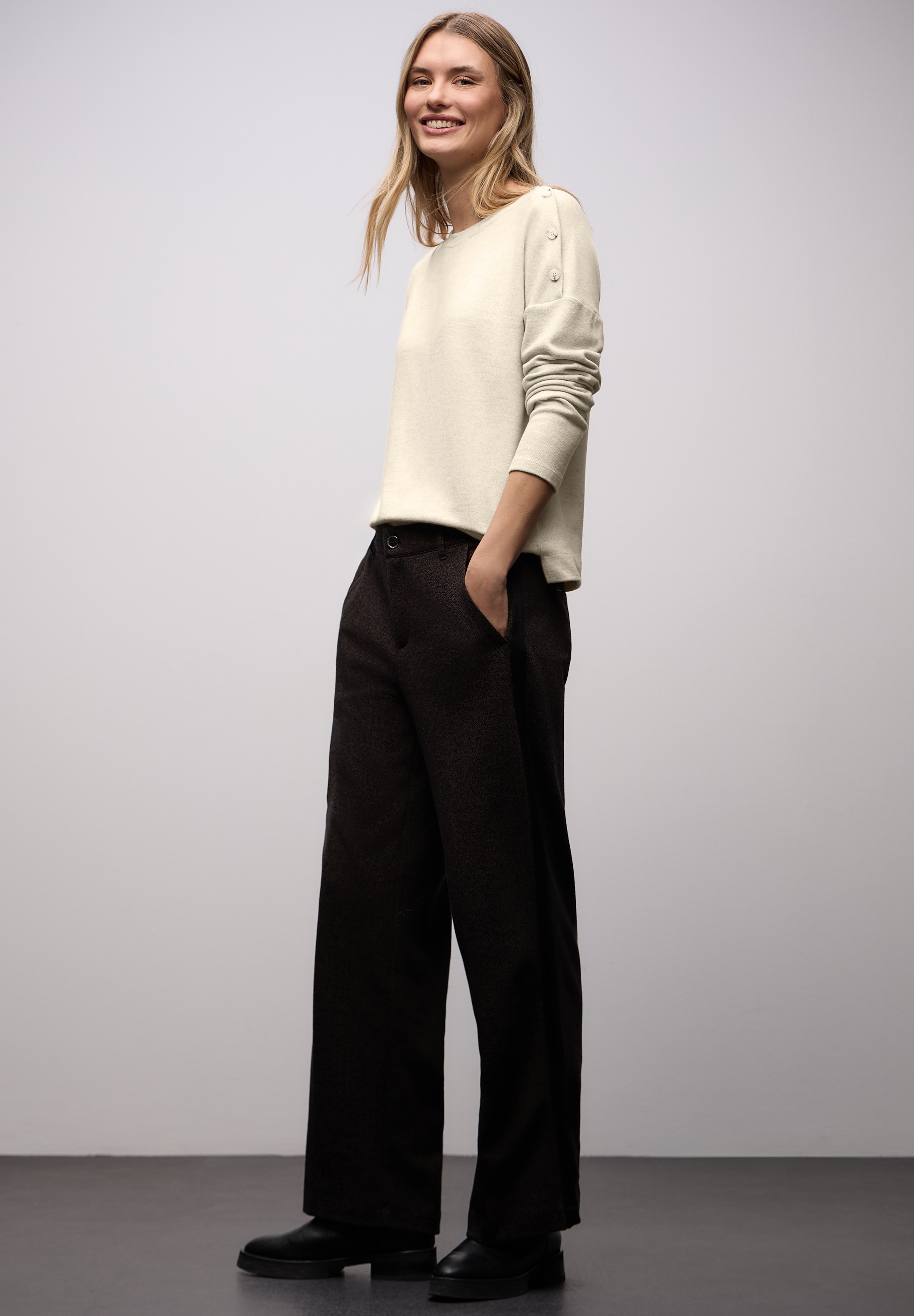 STREET ONE Pull en tricot Knopfdetail an den Schultern und im Melange-Look