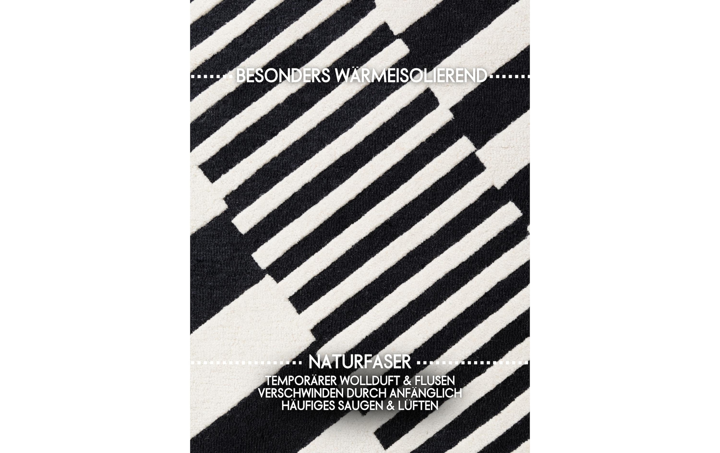 ELLE DECORATION Teppich »Flux« rechteckig 12 mm Höhe Wolle, Natur, Wohnzimmer, schwarz weiss, Geometrisch, Streifen
