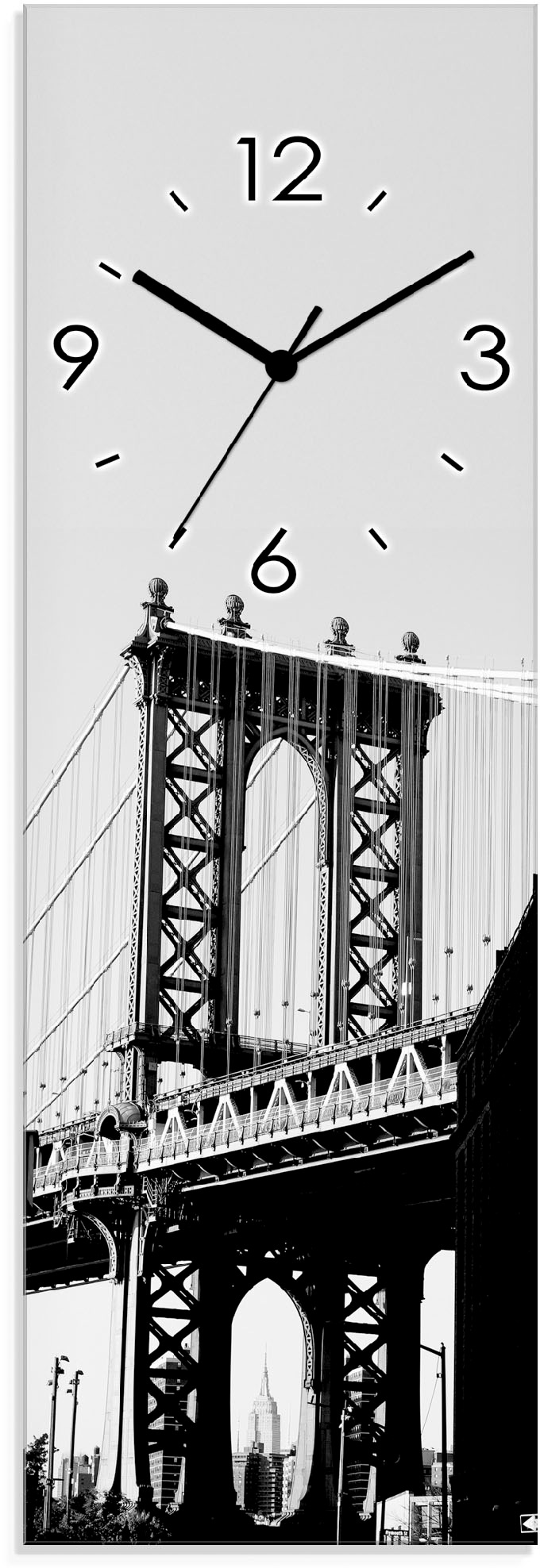 Image of Artland Wanduhr »Dumbo Manhattan Bridge New York«, lautlos, ohne Tickgeräusche, nicht tickend, geräuschlos - wählbar: Funkuhr o. Quarzuhr, moderne Uhr für Wohnzimmer, Küche etc. - Stil: modern bei Ackermann Versand Schweiz