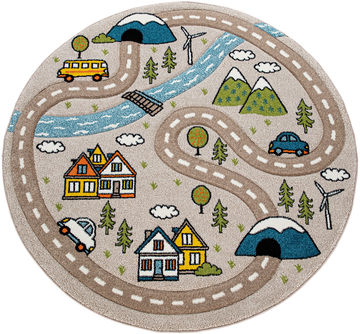 Image of Paco Home Kinderteppich »Volta 320«, rund, 12 mm Höhe, Kurzflor, Strassen-Spiel-Teppich, Kinderzimmer bei Ackermann Versand Schweiz