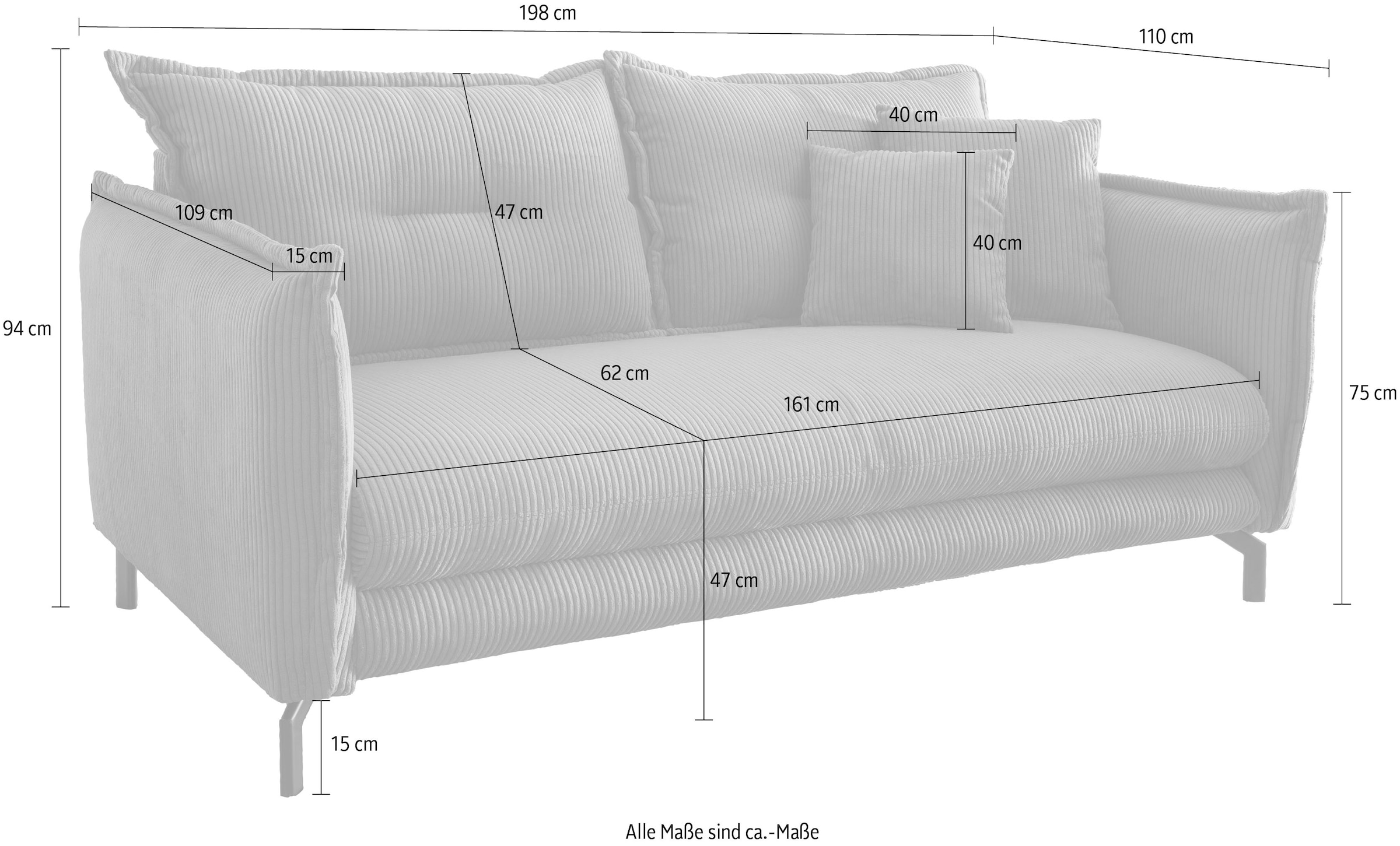 Home affaire 3-Sitzer »LAVA Breite 198 cm, modern und elegant, aktuelle Kissenoptik, bequem« Armlehnen verstellbar