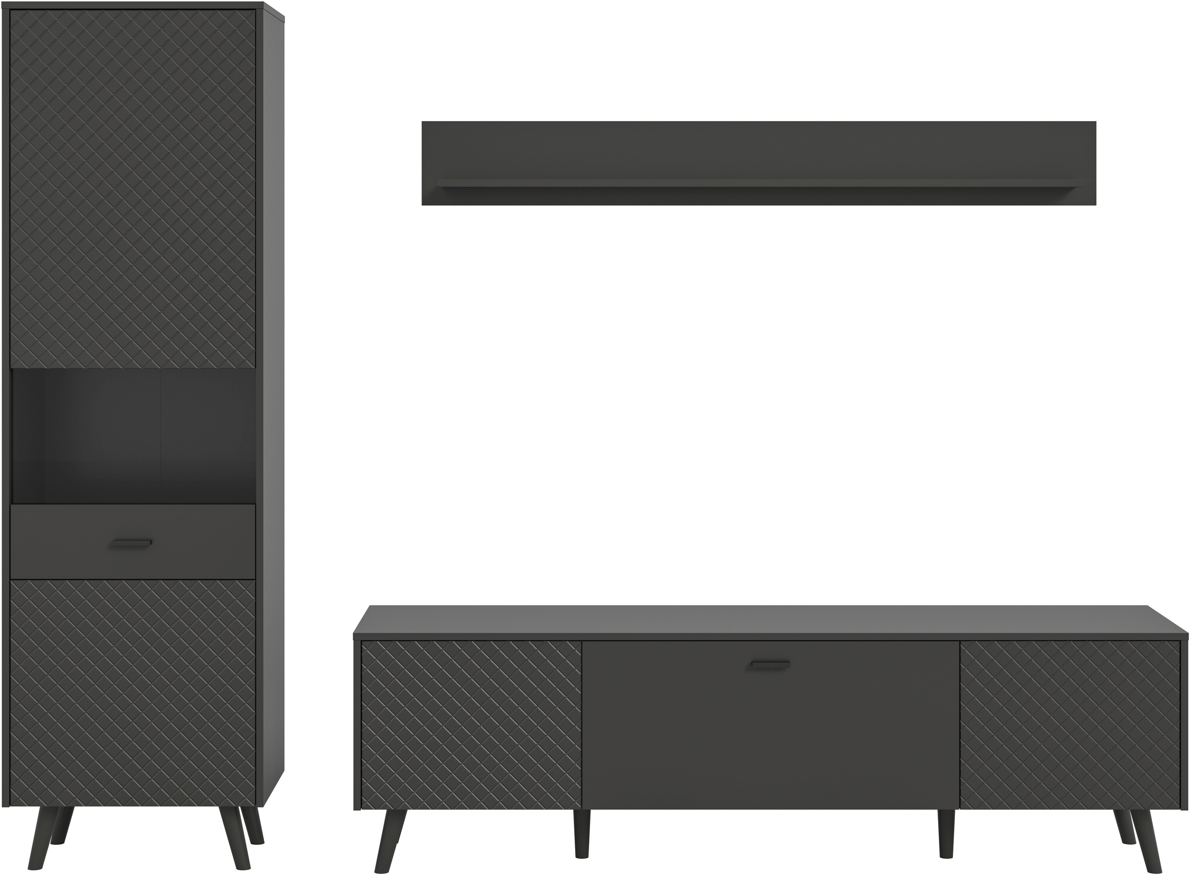 Home affaire Wohnwand »RHOMBUS, 3-tlg., hochwertige MDF-Front mit Karo-Optik« Set, Wohnkombination, Wohn-Kombi, Kombi, Wohnzimmer, 3 Stk. tlg.