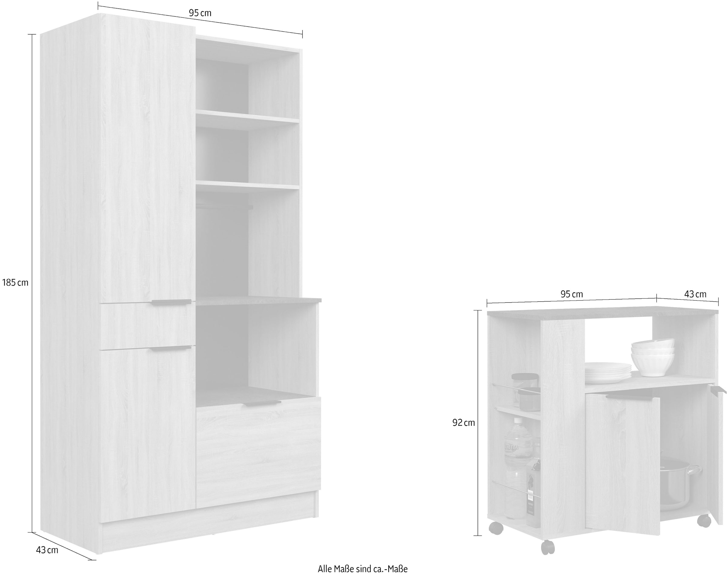 Parisot Schrank-Set »Parisot Fumay 1«, (2 St.), bietet viel Stauraum, praktischer Kabeldurchlass, variabel stellbar
