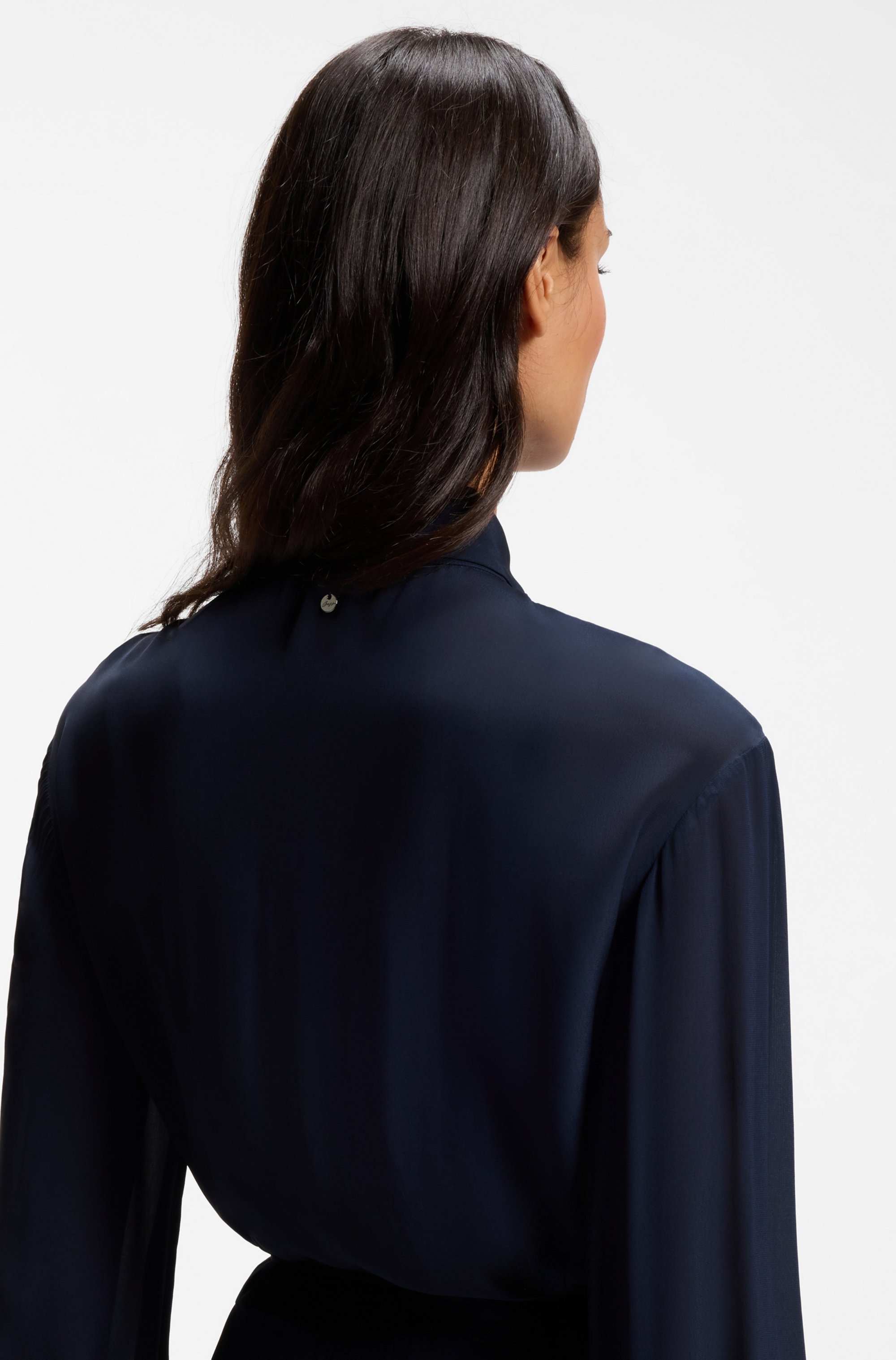 BOSS ORANGE Robe chemisier »Dristella Premium Damenmode« en crêpe de Chine, longueur midi