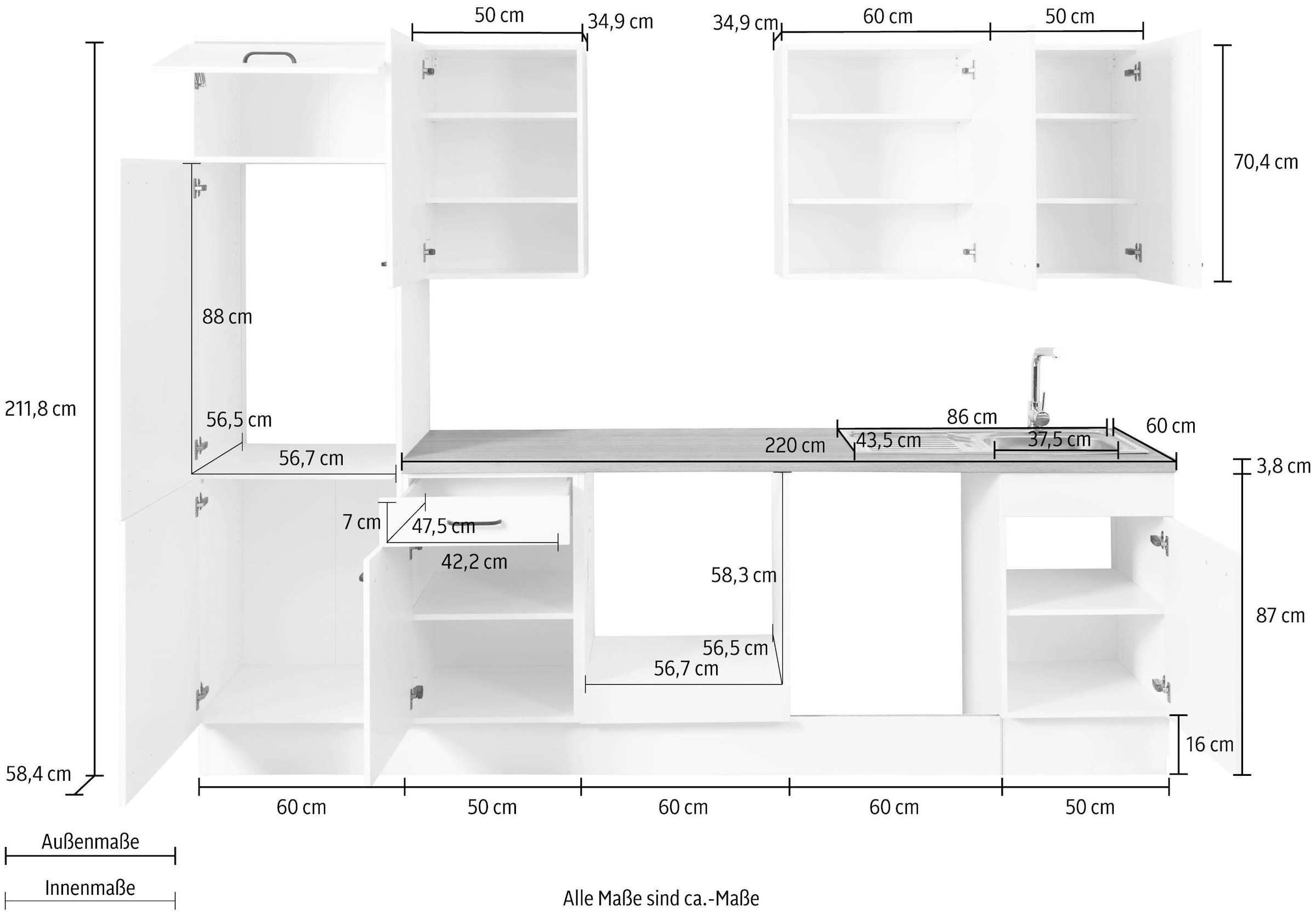 280 cm mit Premium-Küche OPTIFIT »Elga«, Breite Soft-Close-Funktion, Vollauszug, jetzt kaufen Küchenzeile