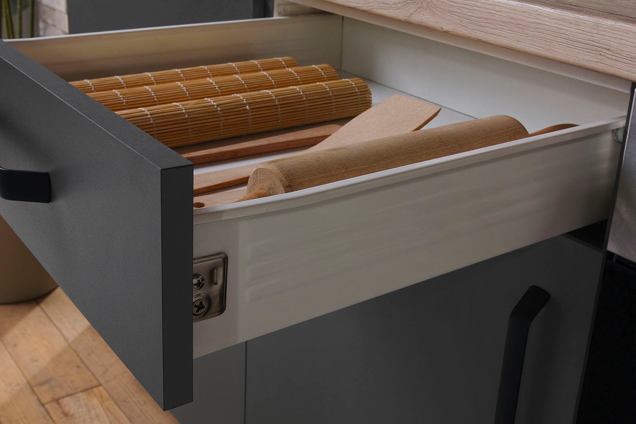 wiho Küchen Winkelküche »"Simi", mit verstellbaren Füssen, wahlweise mit E-Geräten,« Soft-Close-Funktion in Schubkästen & Auszügen,  Stellbreite 225/175 cm