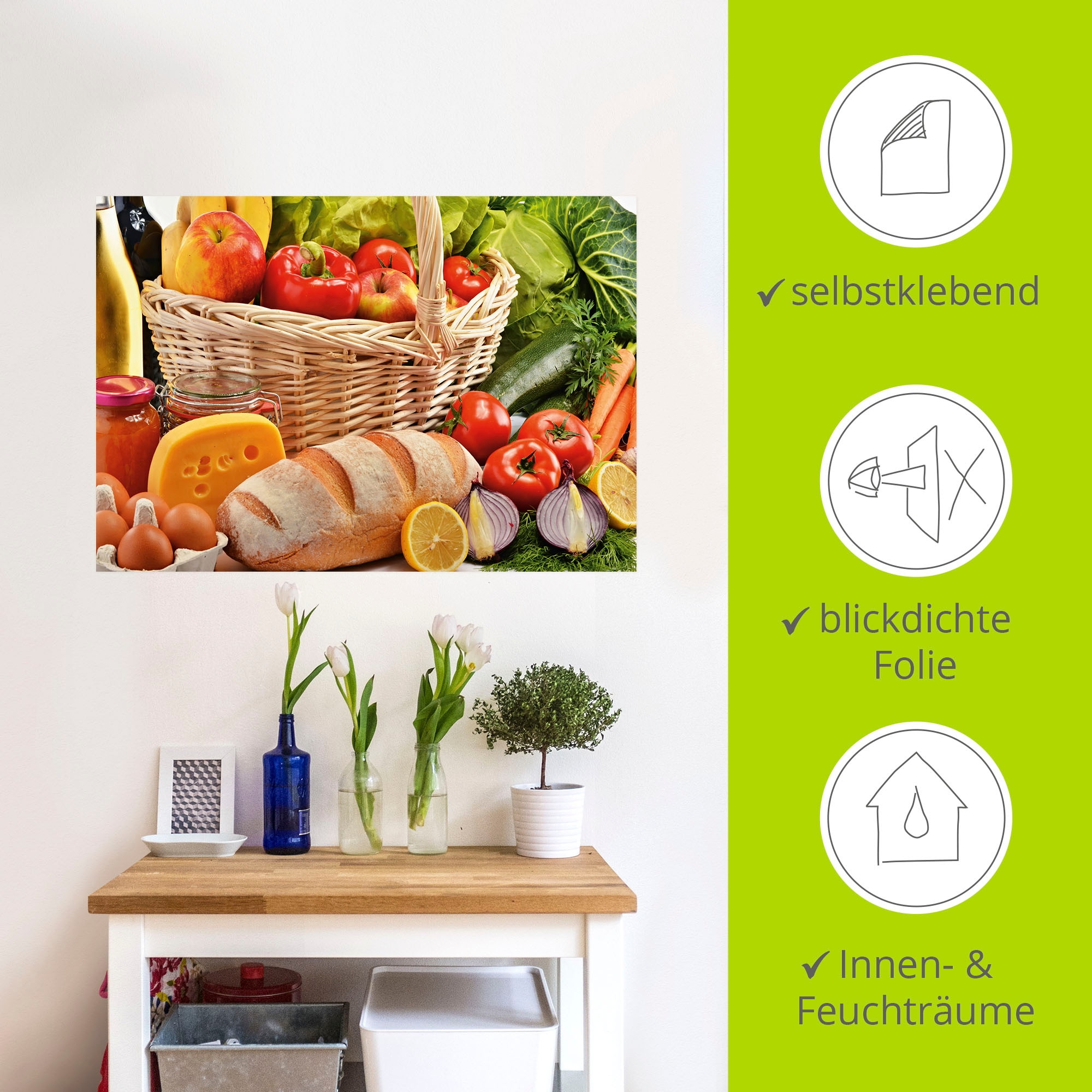 Artland Wandbild »Gesund Leben - Obst und Gemüsekorb«, Lebensmittel, (1 St.), als Alubild, Leinwandbild, Wandaufkleber oder Poster in versch. Grössen