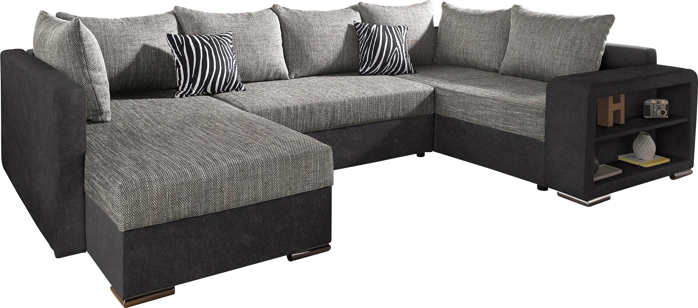 COLLECTION AB Wohnlandschaft »John U-Form, B: 294 cm« Schlaffunktion, Bettkasten, Regalelement & 2 Zierkissen, Federkern