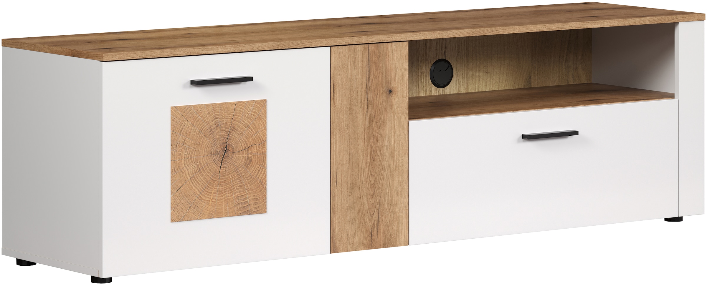 INOSIGN TV-Schrank »Linz«, (1 St.), Lowboard in Weiss/Eiche mit Hirnholzapplikationen - 170/42/50 cm