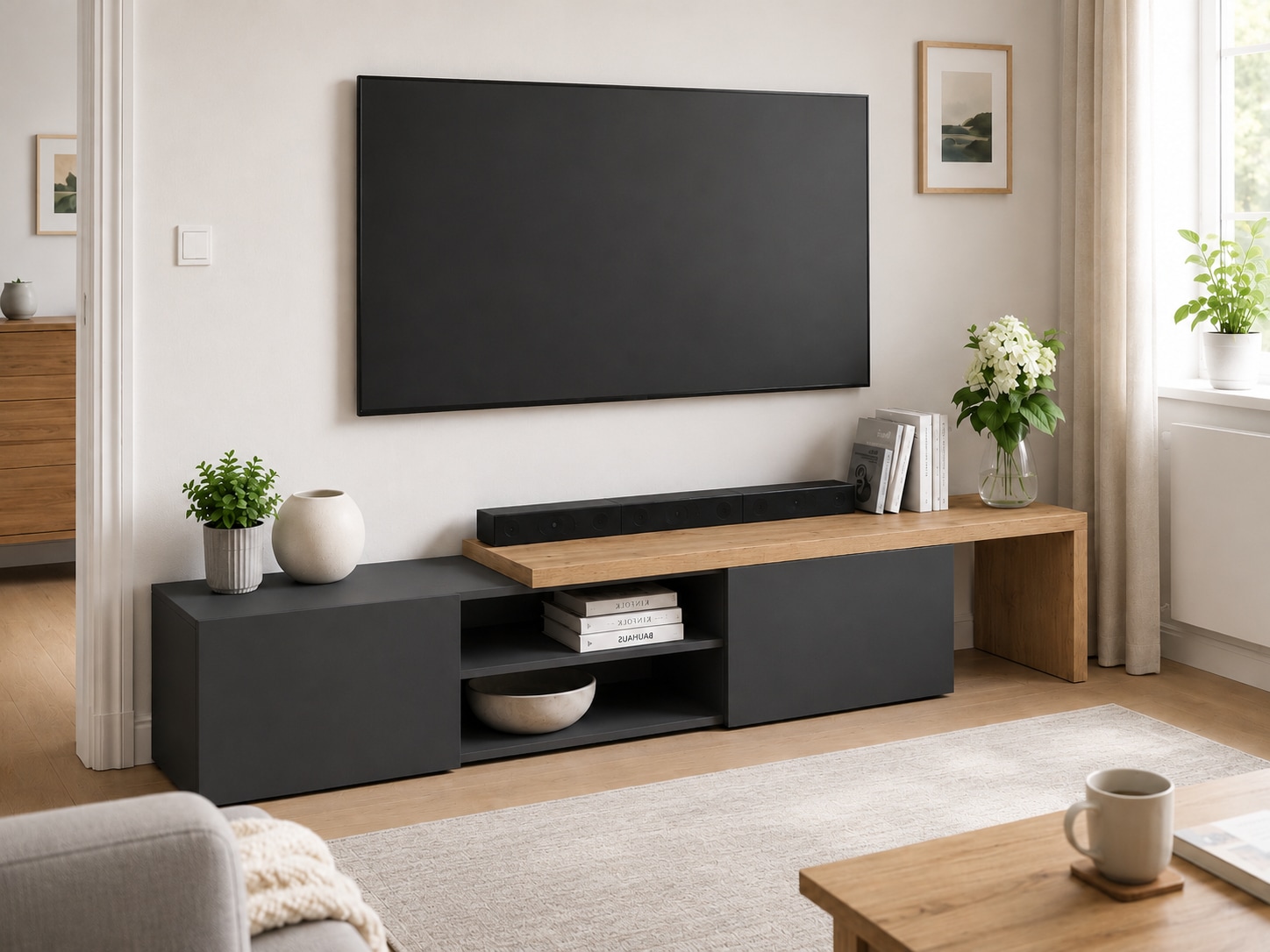 GOODproduct Lowboard »New Garda,Lowboard mit Aufsatz,TV-Board mit Ausatz,TV-Schrank-Tv Bank« 1 Stk. tlg. Breite verstellbar v. 183 bis 310 cm,2 Klappen  und L-Förmiger Aufsatz