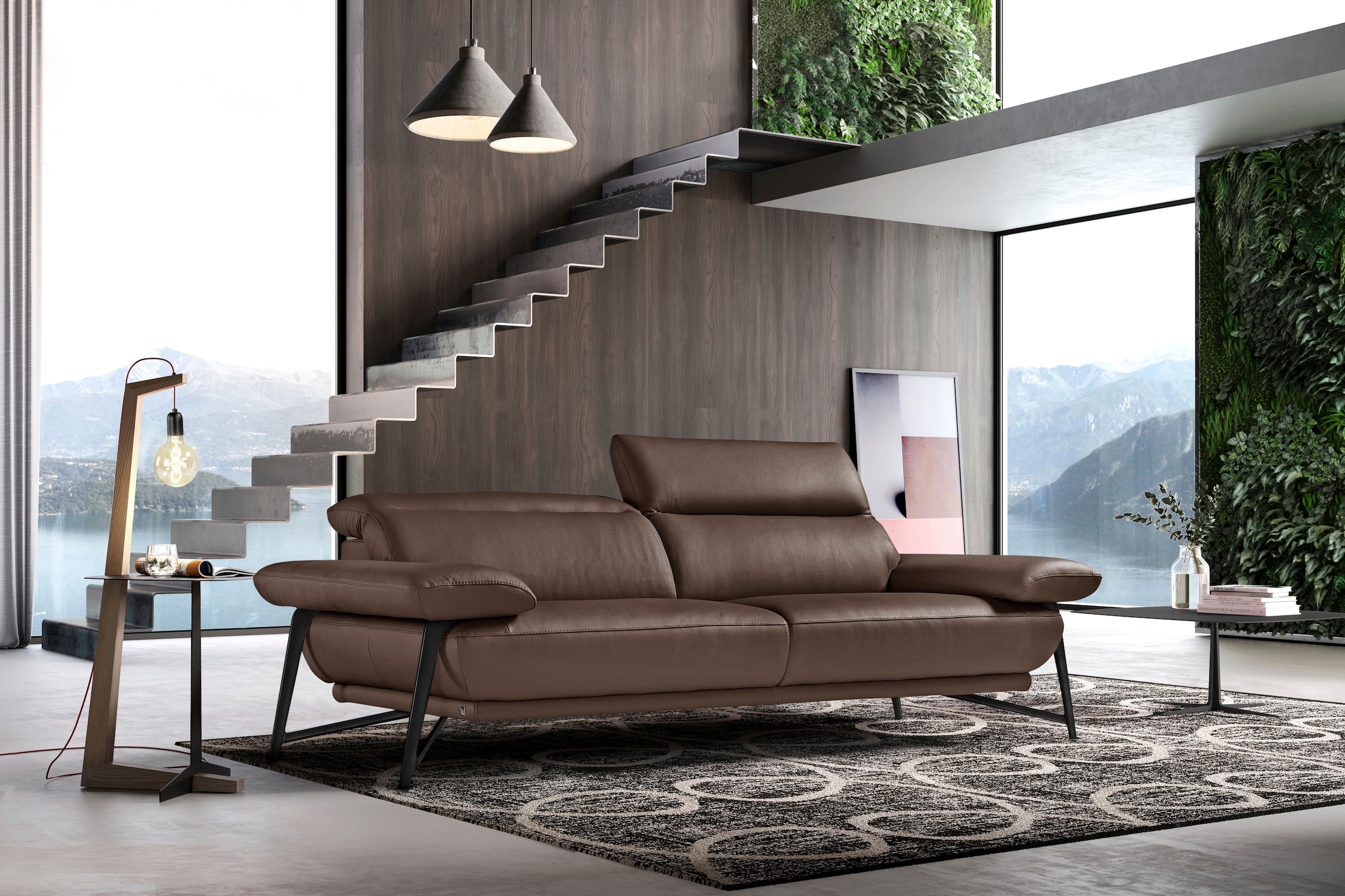 Image of Egoitaliano 2,5-Sitzer "Anais, Designsofa mit erstklassigem Sitzkomfort, Fussfarbe schattengrau" Kopfteil verstellbar, 232 cm, Leder BULL, chocolate