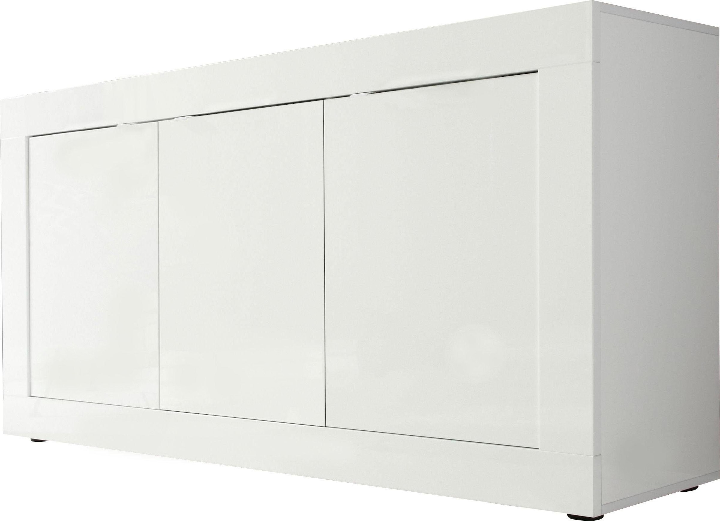 Vente-unique – Buffet Comete 3 Portes – Blanc Laqué – Dimensions 160x85.8x42 Cm – Étagère À Poser Au Sol – Fabriqué En Europe