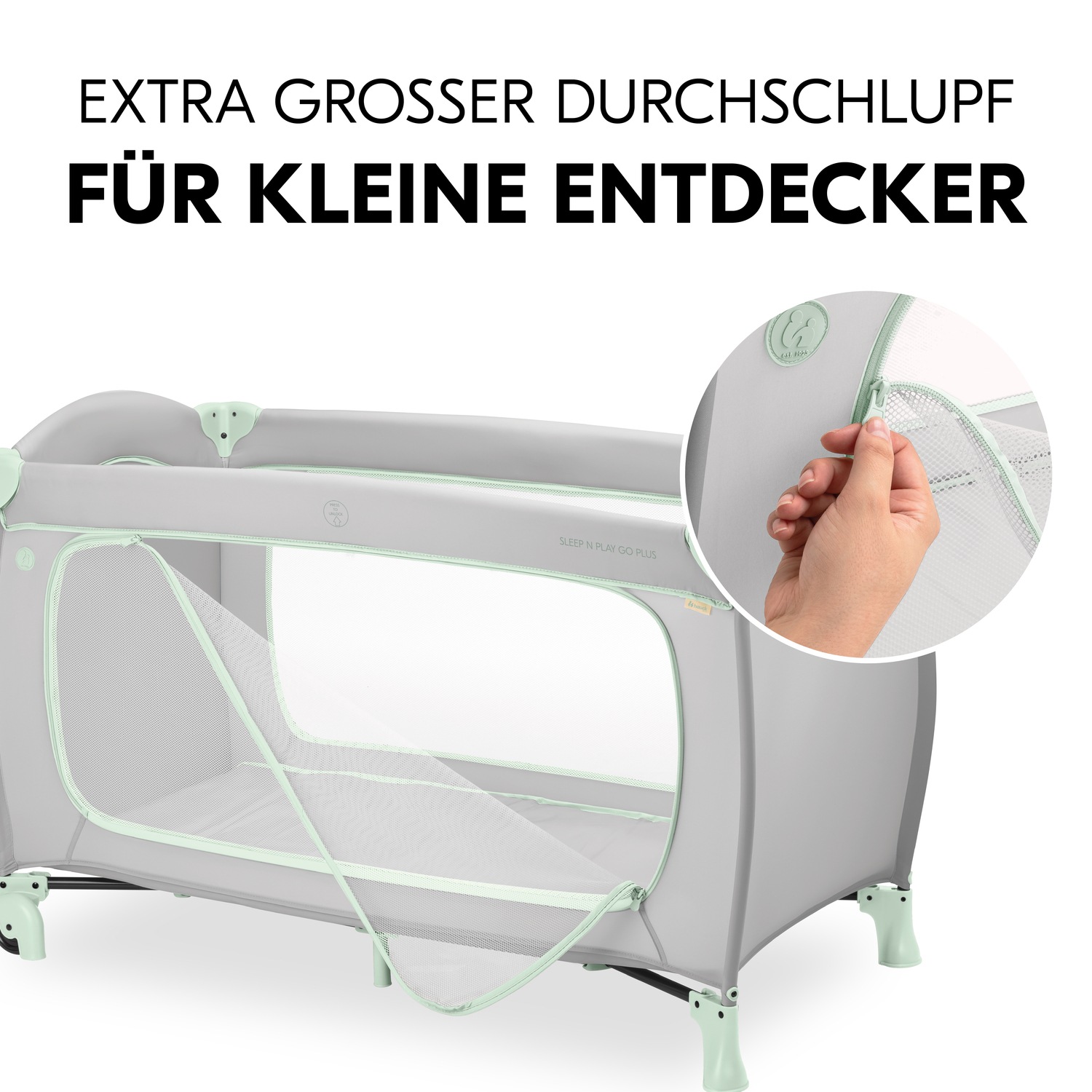 Hauck Lit de voyage pour bébé »Sleep N Play Go Plus, Dusty Mint« mit integrierten Rädern; Vorderausstieg