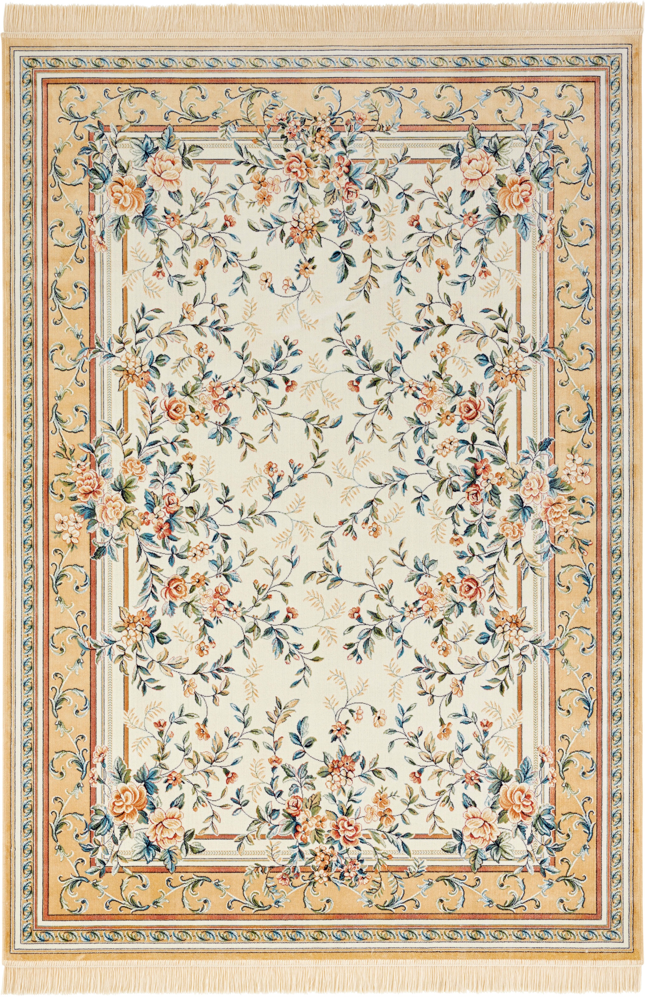 Image of NOURISTAN Teppich »Antik Flowers«, rechteckig, 5 mm Höhe, Teppich mit Fransen, Seiden Optik, Orient Design, Gekettelt, Wohnzimmer, Schlafzimmer, Robust, Pflegeleicht bei Ackermann Versand Schweiz