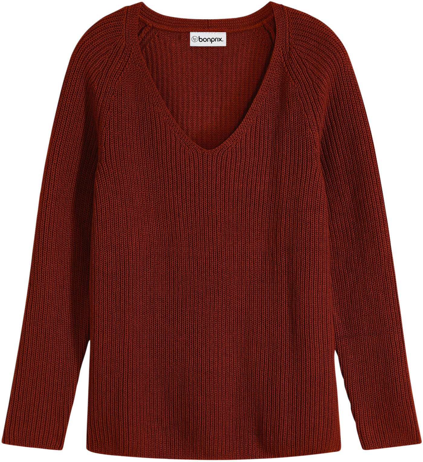 bonprix Pull en tricot »Gerippter Pullover aus reiner Baumwolle« aus reiner Baumwolle, mit V-Ausschnitt, unifarben, lässige Passform