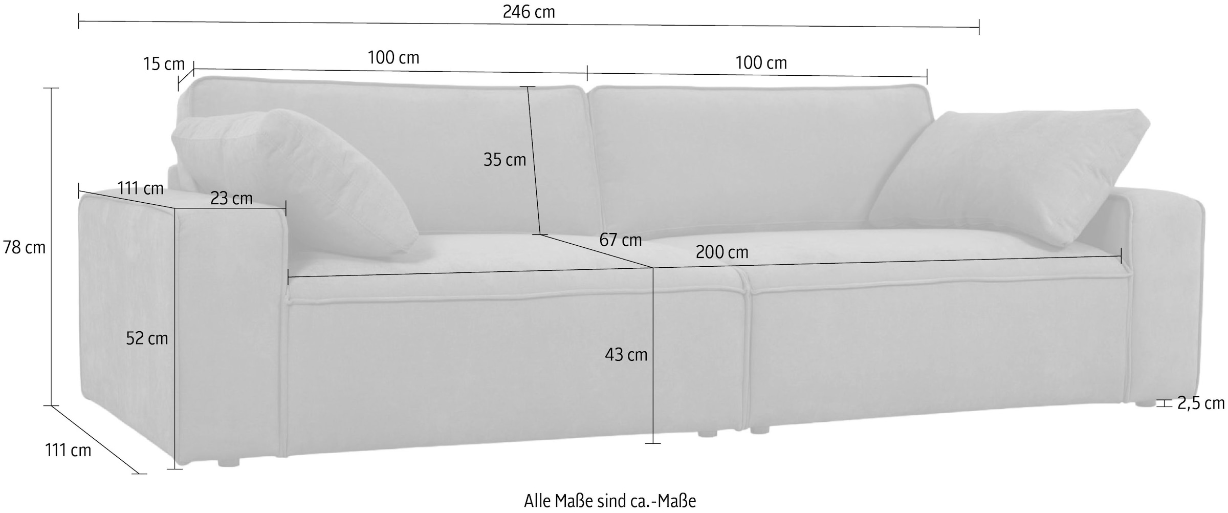 GOODproduct 3-Sitzer »Mittell, Chenille« Breite 245 cm, bodentief, extra Kissen inkl., tiefe Sitzfläche