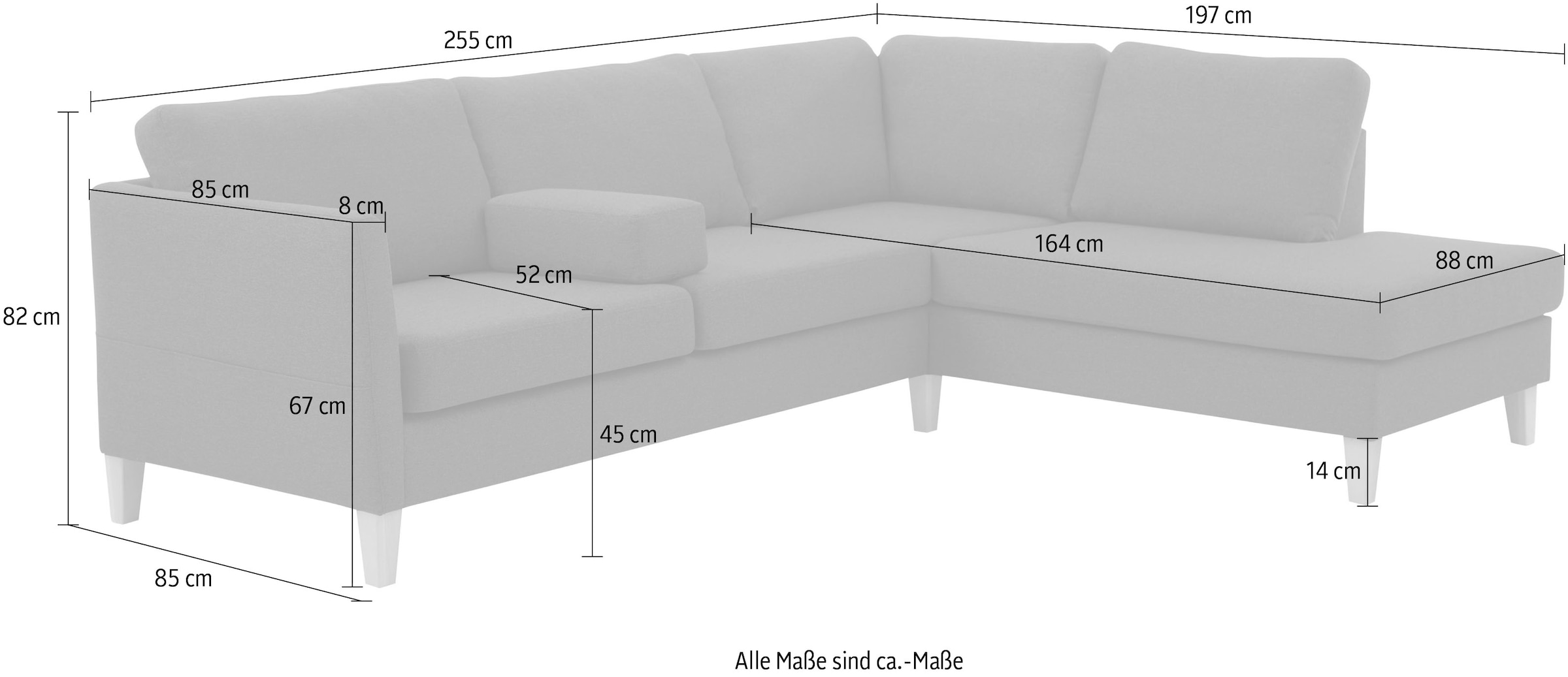 ATLANTIC home collection Ecksofa »Mailo L-Form«, mit Seitentaschen und Ottomane, mit Massivholzfüssen