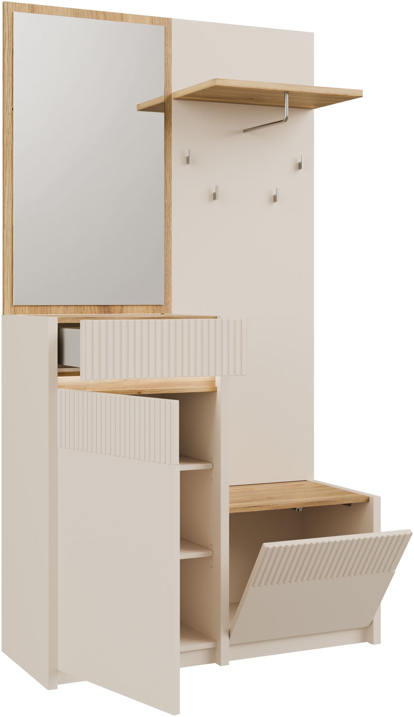 FORTE Kompaktgarderobe »Oak Squere Garderobe, 1 Türe, 1SK, 1 Klappe« B/H/T 108,4 /195,9/41,7 cm Spiegel, Haken, Kleiderstange