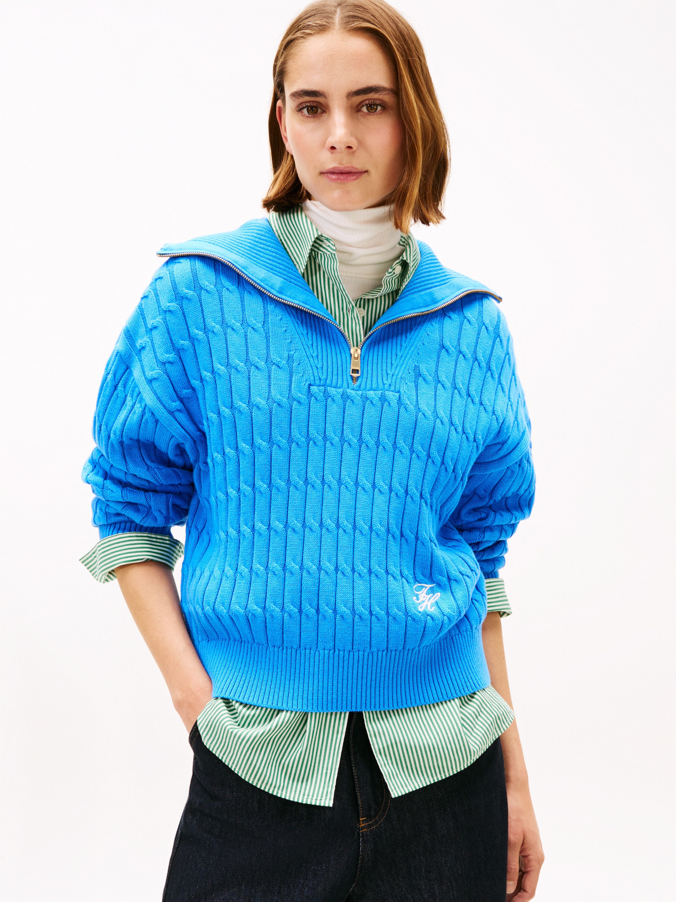 Image of Tommy Hilfiger Troyer "CO CABLE MID GG 1/2 ZIP LS SWT" mit Zopfmuster