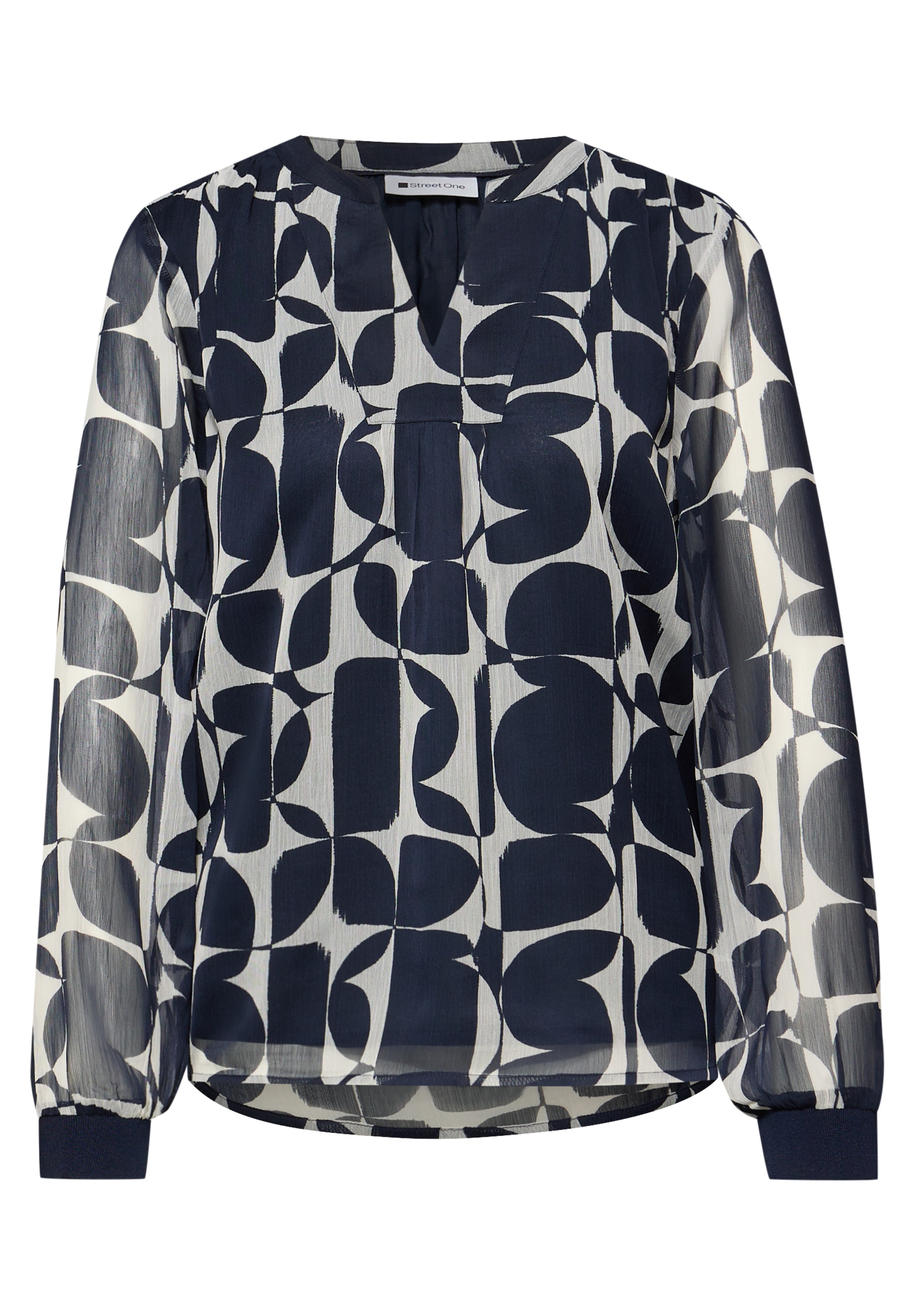 STREET ONE Langarmbluse Gemusterte Bluse mit Tape