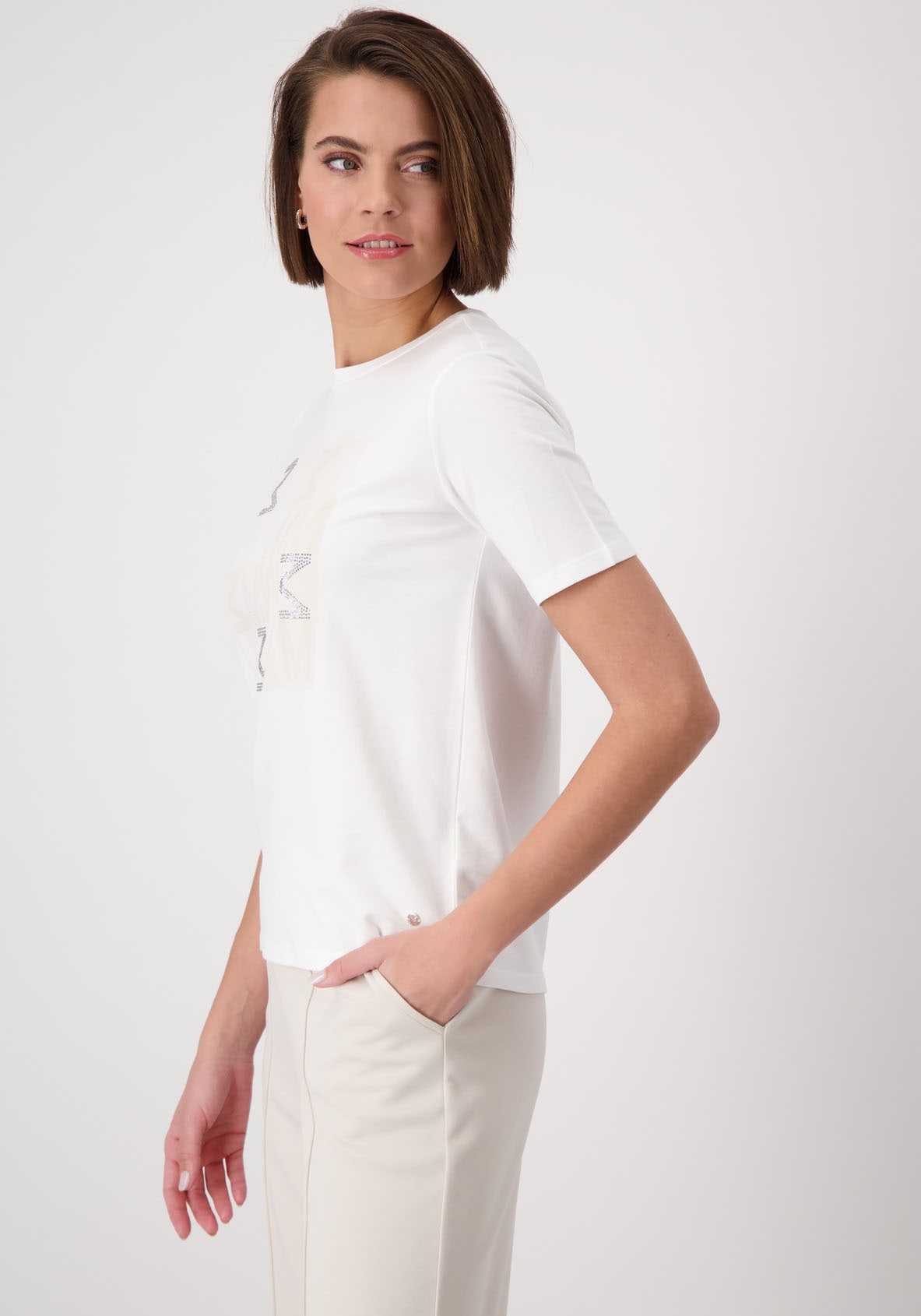 Monari Rundhalsshirt, mit Frontprint und Glitzernieten
