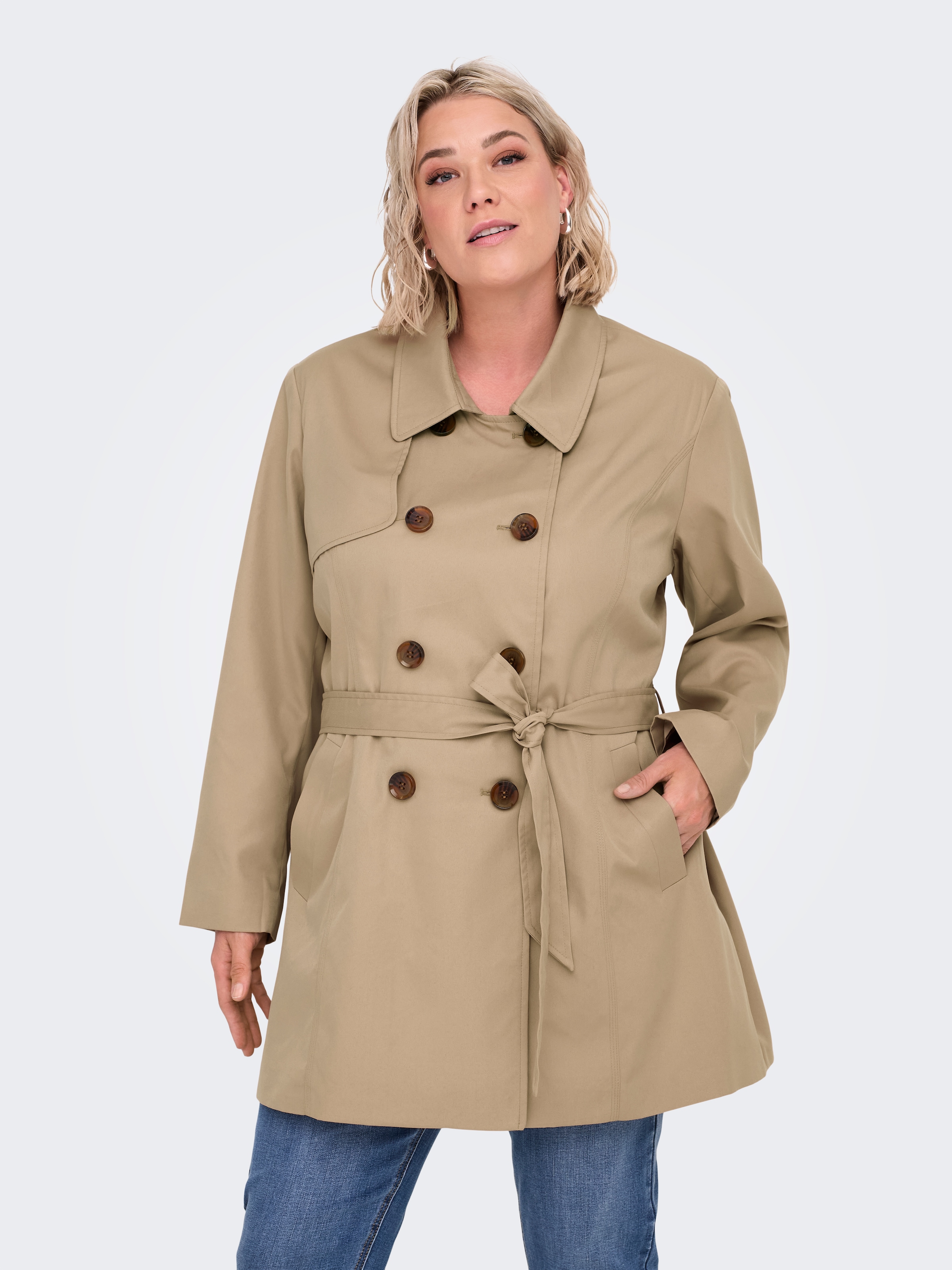 Image of ONLY CARMAKOMA Trenchcoat "CARVALERIE TRENCHCOAT OTW" Kunstfaser, Gürtel in der Taille