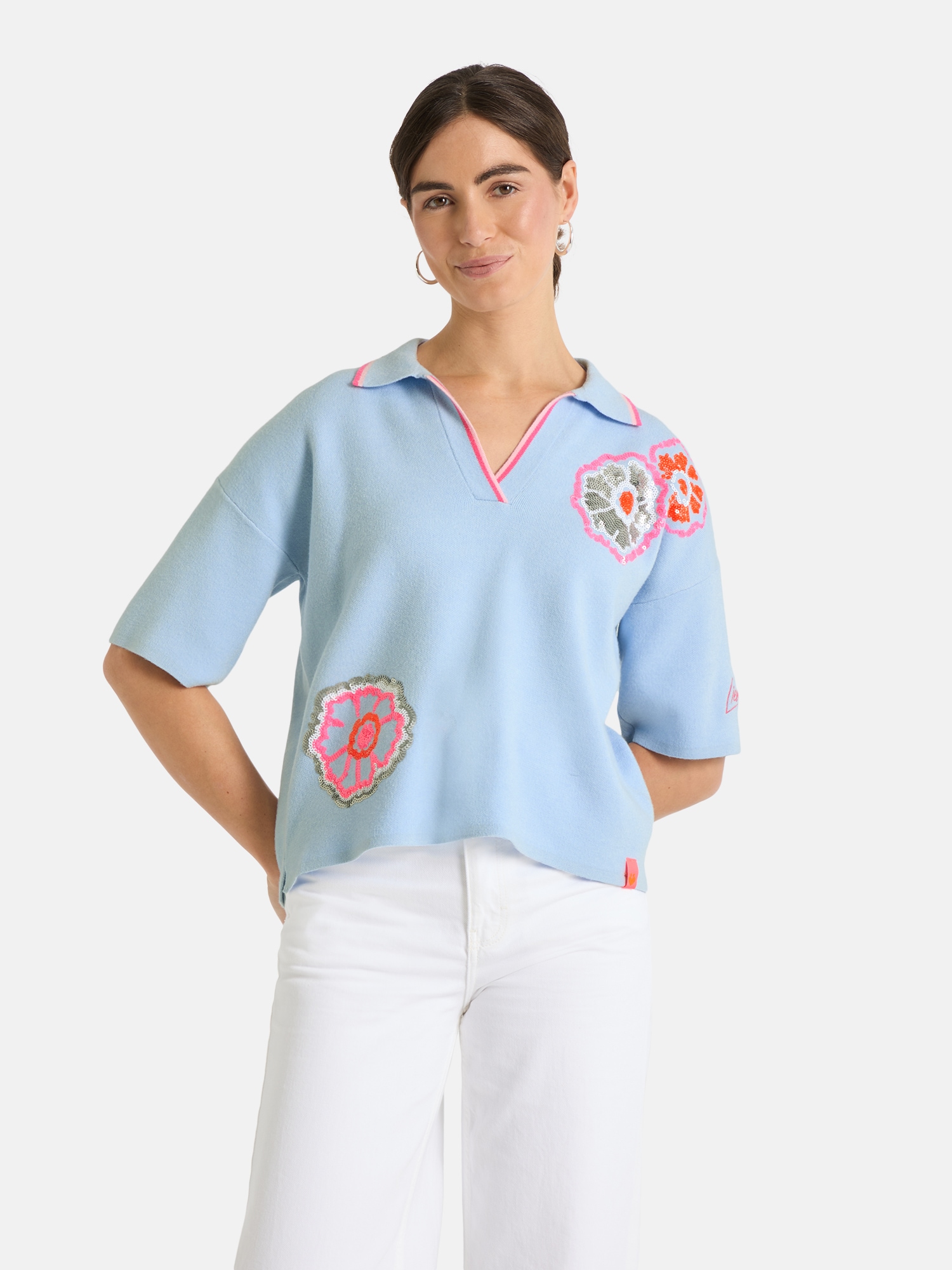 Image of Lieblingsstück Polokragenpullover "TainaL" mit floraler Pailletten-Applikation