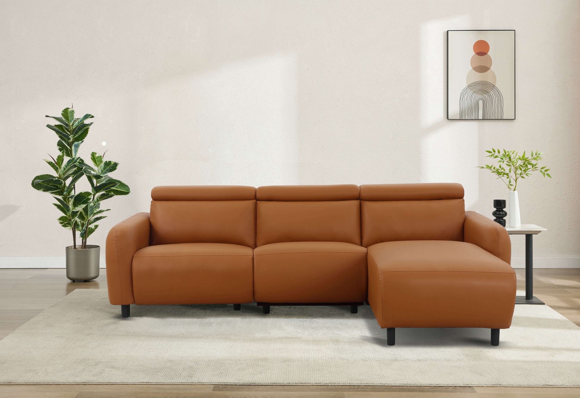 Image of GOODproduct Ecksofa "SKAANE Lederoptik, L-Form, 274 cm, manuelle/elektrische Relaxfunktion," rundes Design, Kopfteilverstellung, Federkernpolsterung