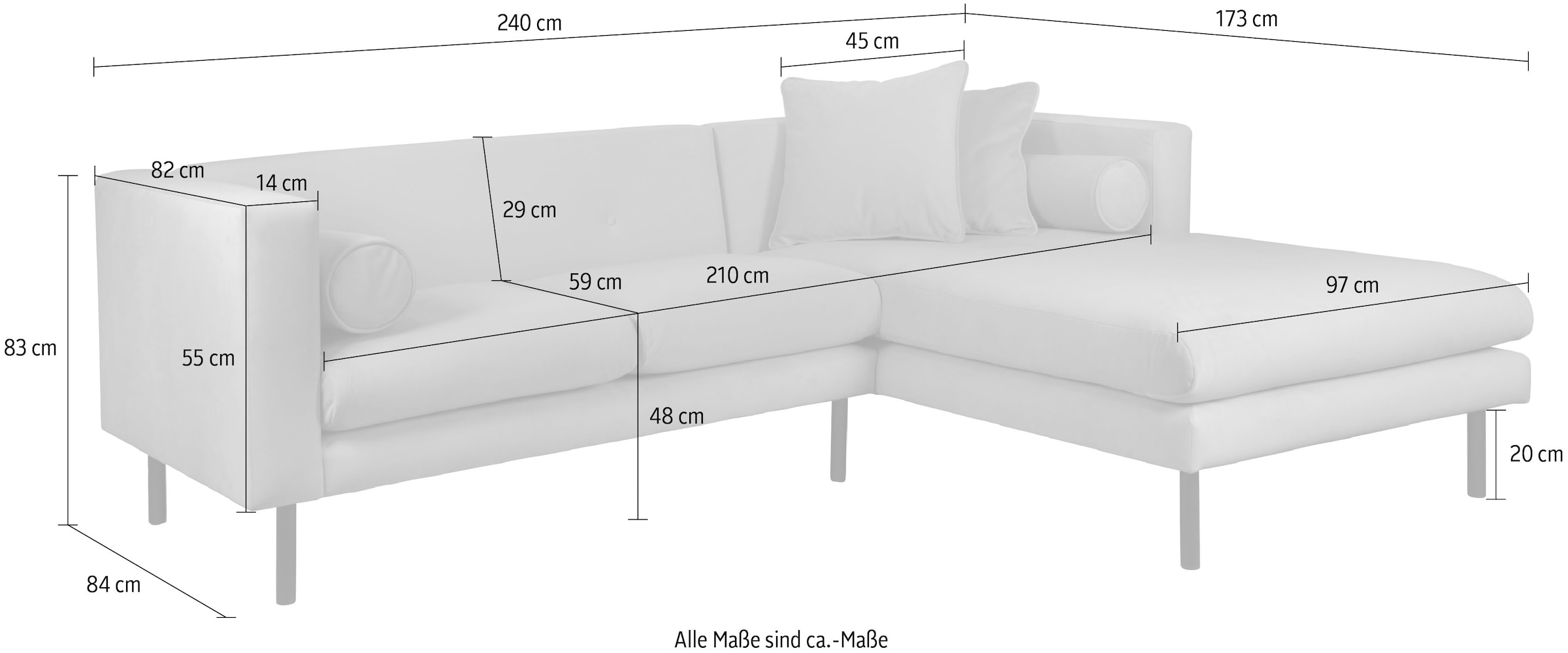Guido Maria Kretschmer Home&Living Ecksofa »Lillibeth L-Form Designsofa, Masse B/T/H: 240/173/83 cm«, Zierkissen als Wendekissen, in Samtoptik oder Cord