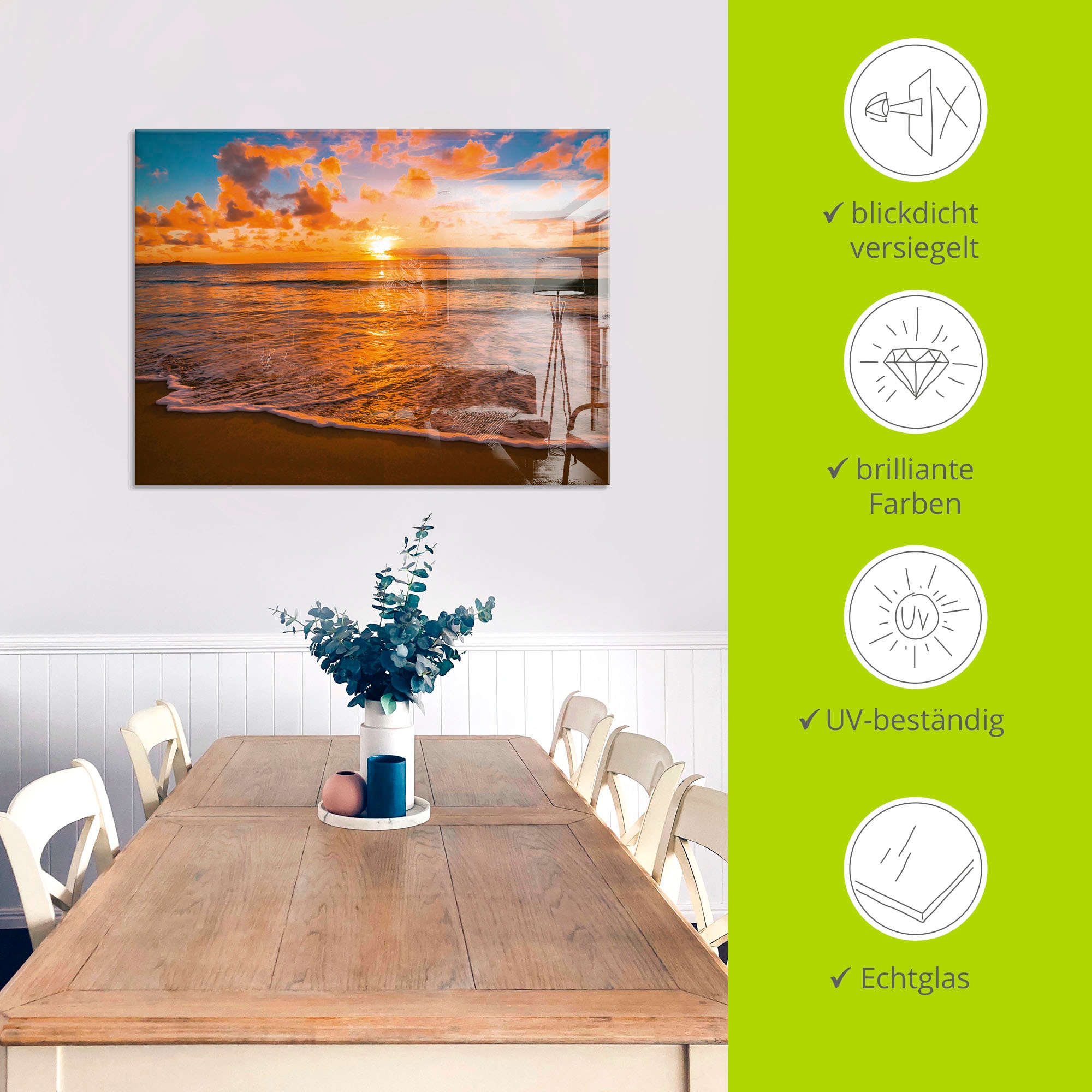 Artland Glasbild »Sonnenuntergang am Strand«, Sonnenaufgang & -untergang, (1 St.), in verschiedenen Grössen