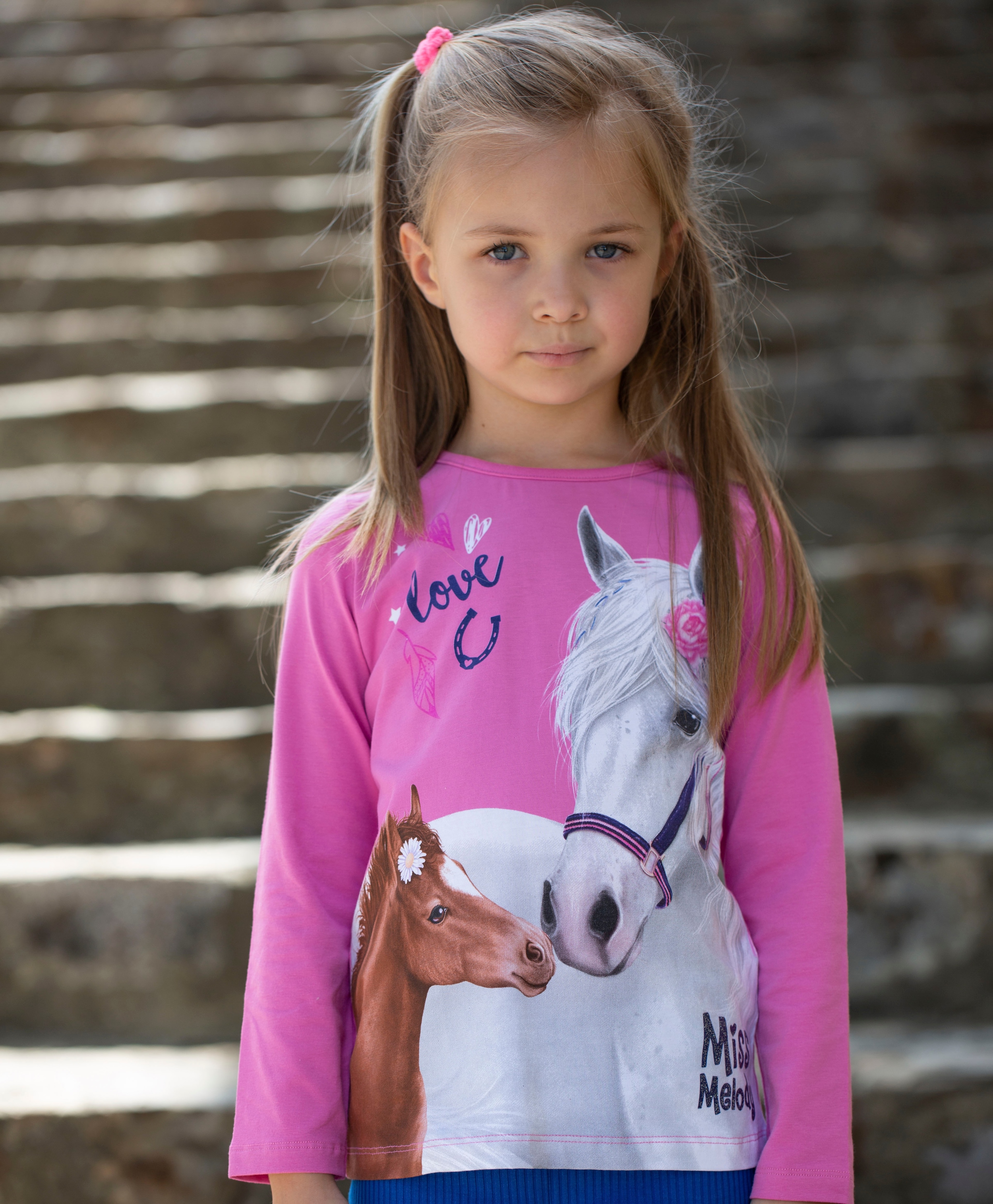 Miss Melody Langarmshirt, mit grossem Pferde-Frontmotiv