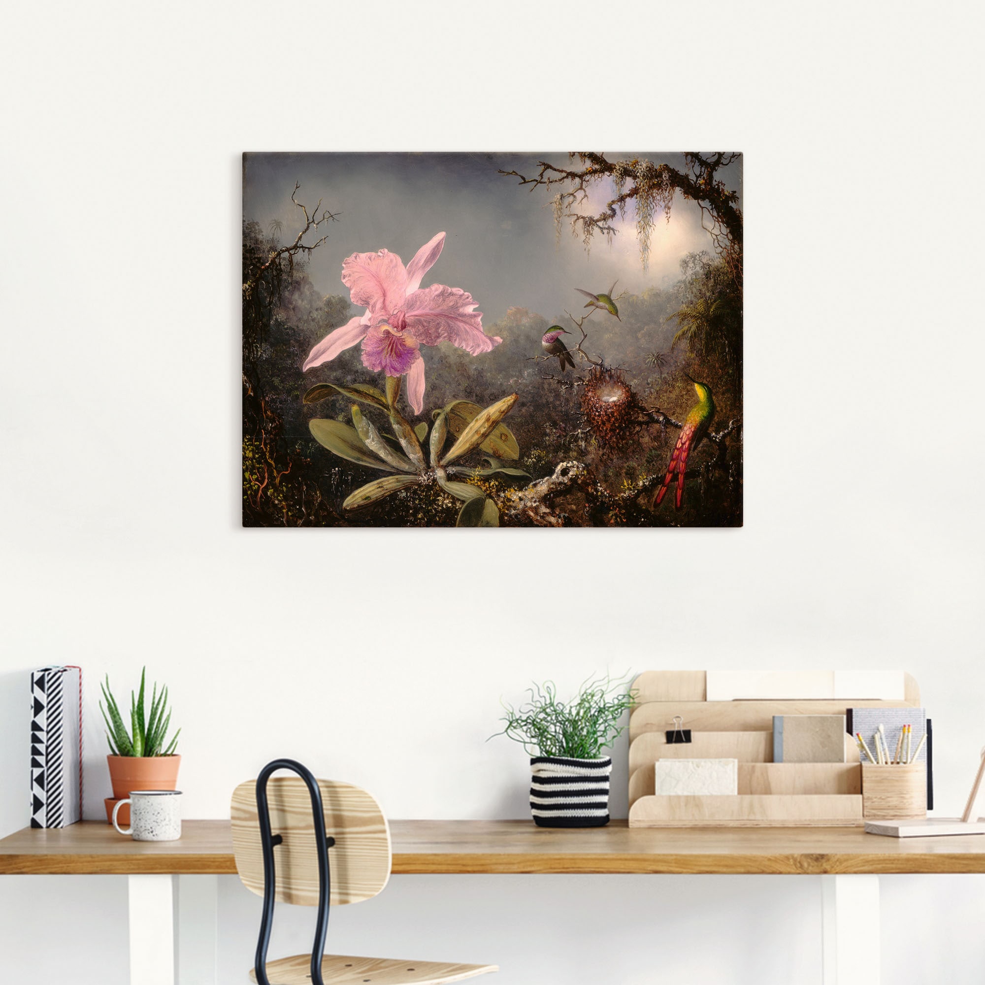 Artland Tableau sur toile »Cattleya Orchidee und drei Kolibris.« 1 cuis tlg. auf Holzrahmen gespannt