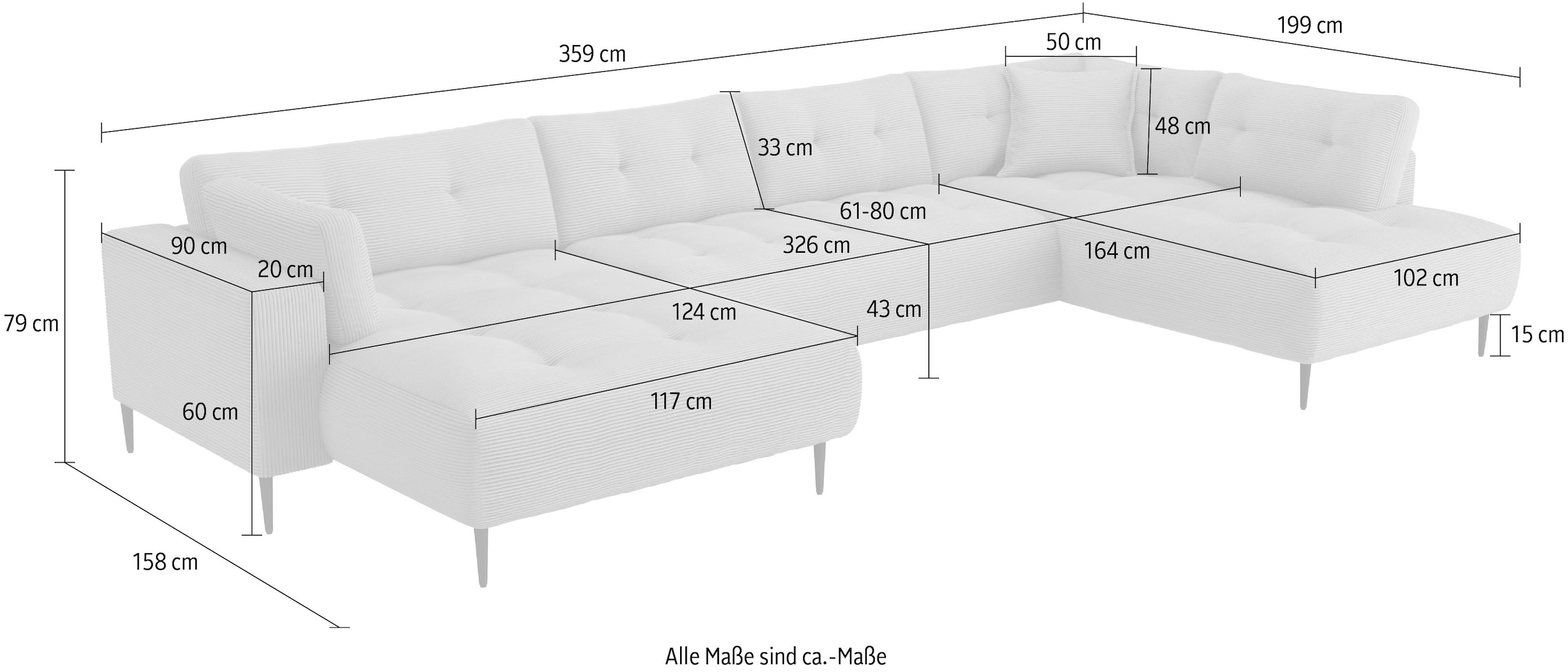 Trends by HG Wohnlandschaft »Leo U-Form, B: 360 cm mit Zierkissen«