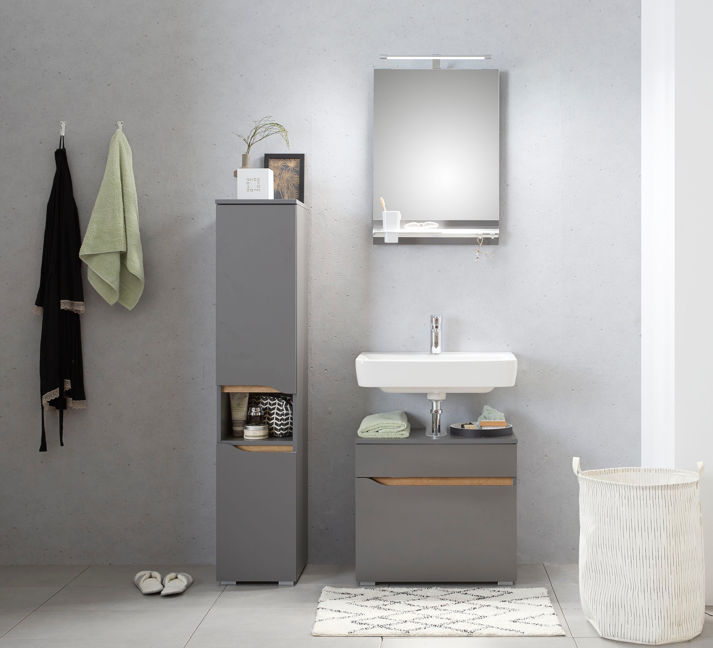Saphir Midischrank »Quickset Badschrank 30 cm breit, 2 Türen, 1 Nische, 2 Einlegeböden« Badezimmer-Midischrank inkl. Türdämpfer, grifflos