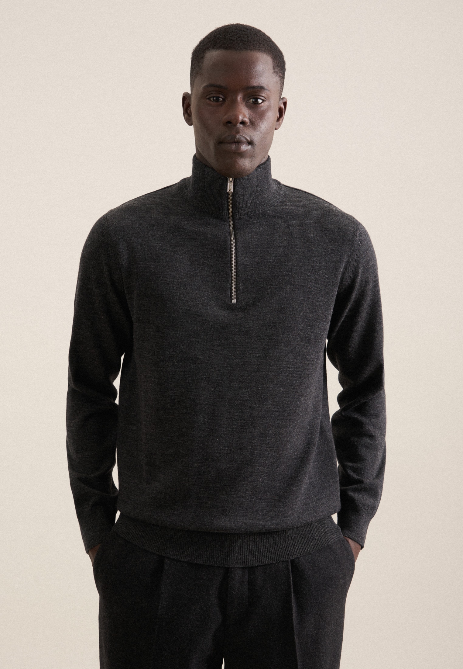 Image of seidensticker Stehkragenpullover "Schwarze Rose" Quarter Zip Uni