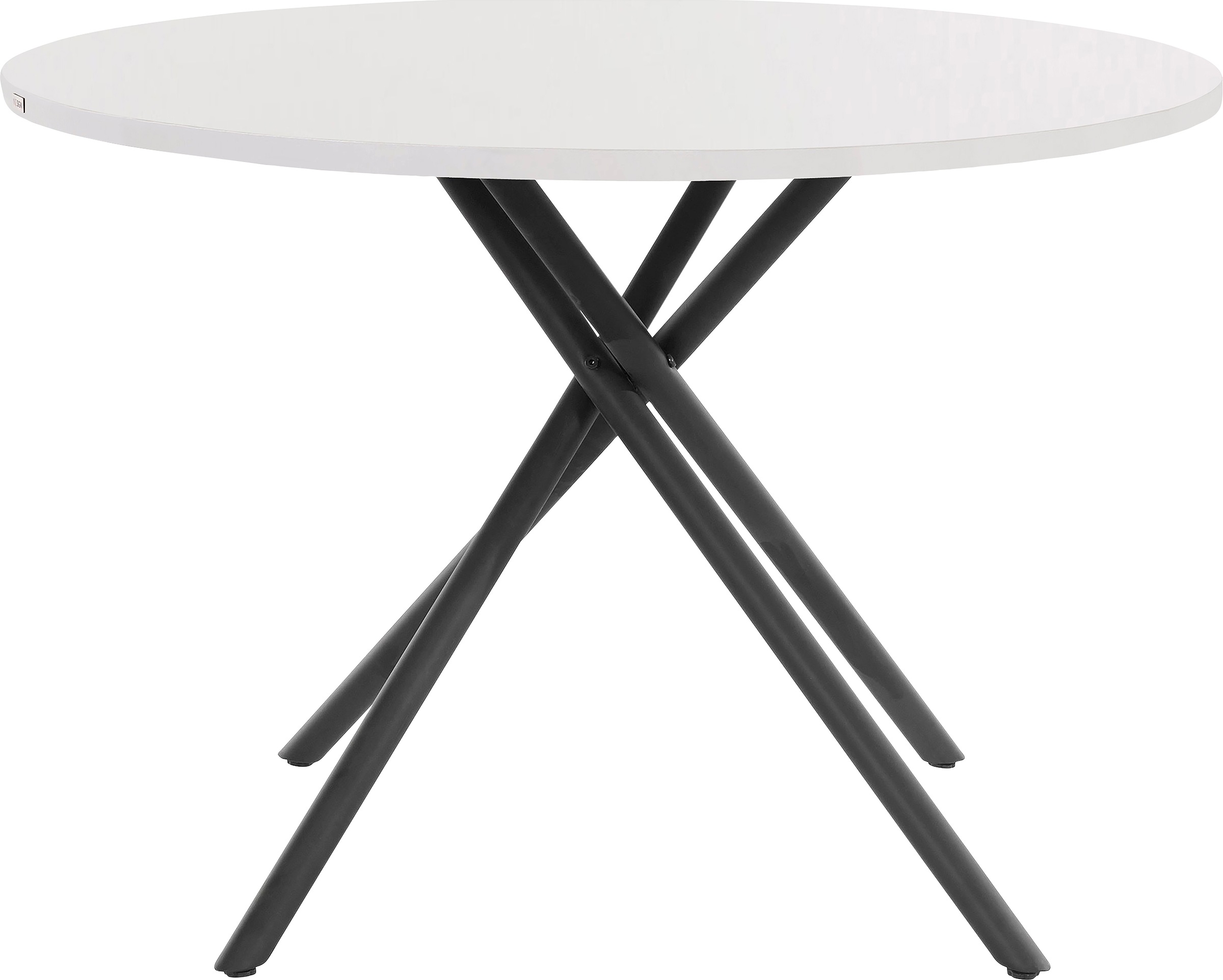 Image of INOSIGN Esstisch »Andrej«, Tischplatte in einer pflegeleiten weissen Hochglanz Optik, mit schwarzes Kreuzgestell aus Metall, Höhe 75,5 cm bei Ackermann Versand Schweiz