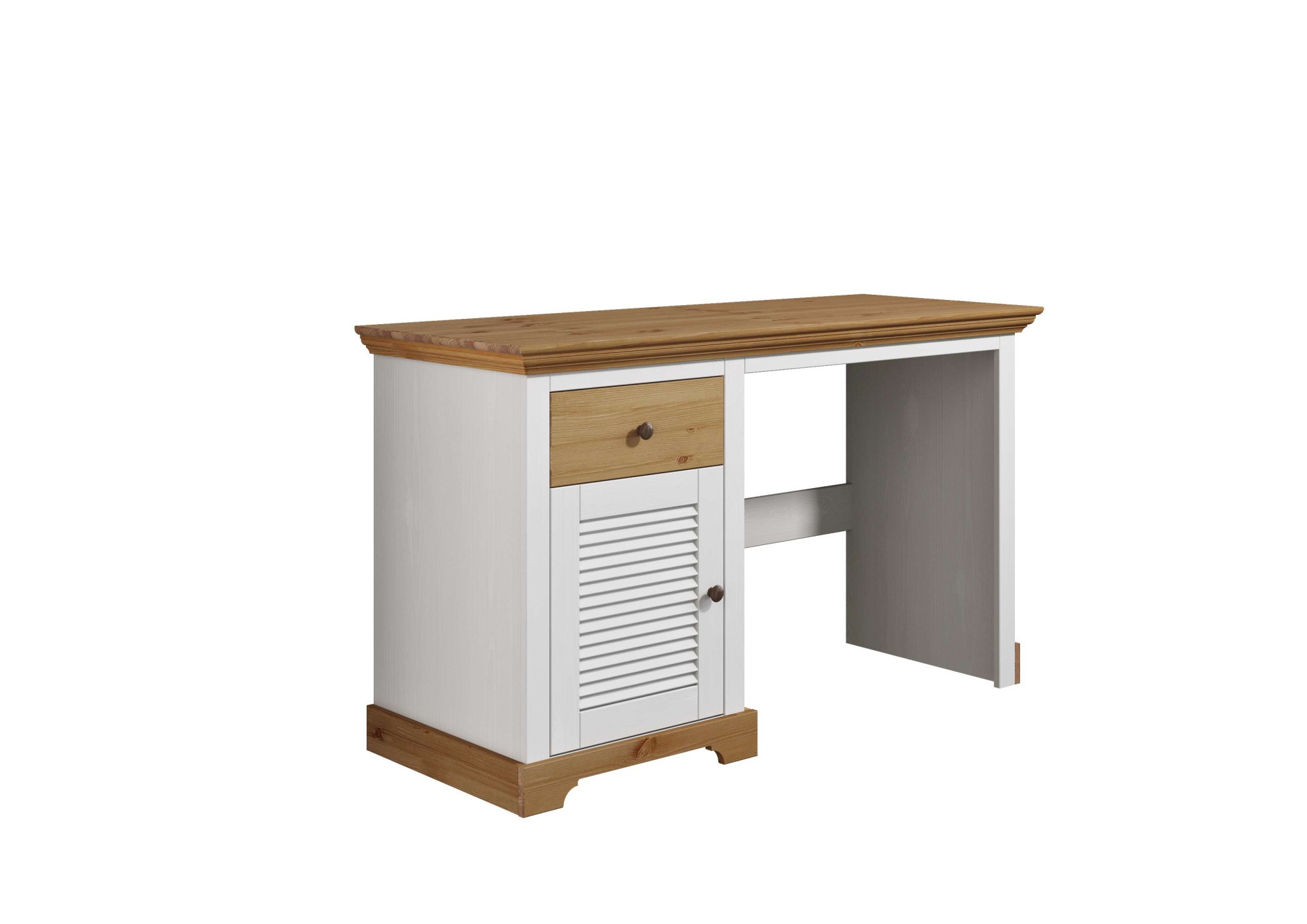 Image of GOODproduct Schreibtisch "Ayanna" Massivholz, mit Schublade und Tür, Lamellenfront, Breite 130 cm