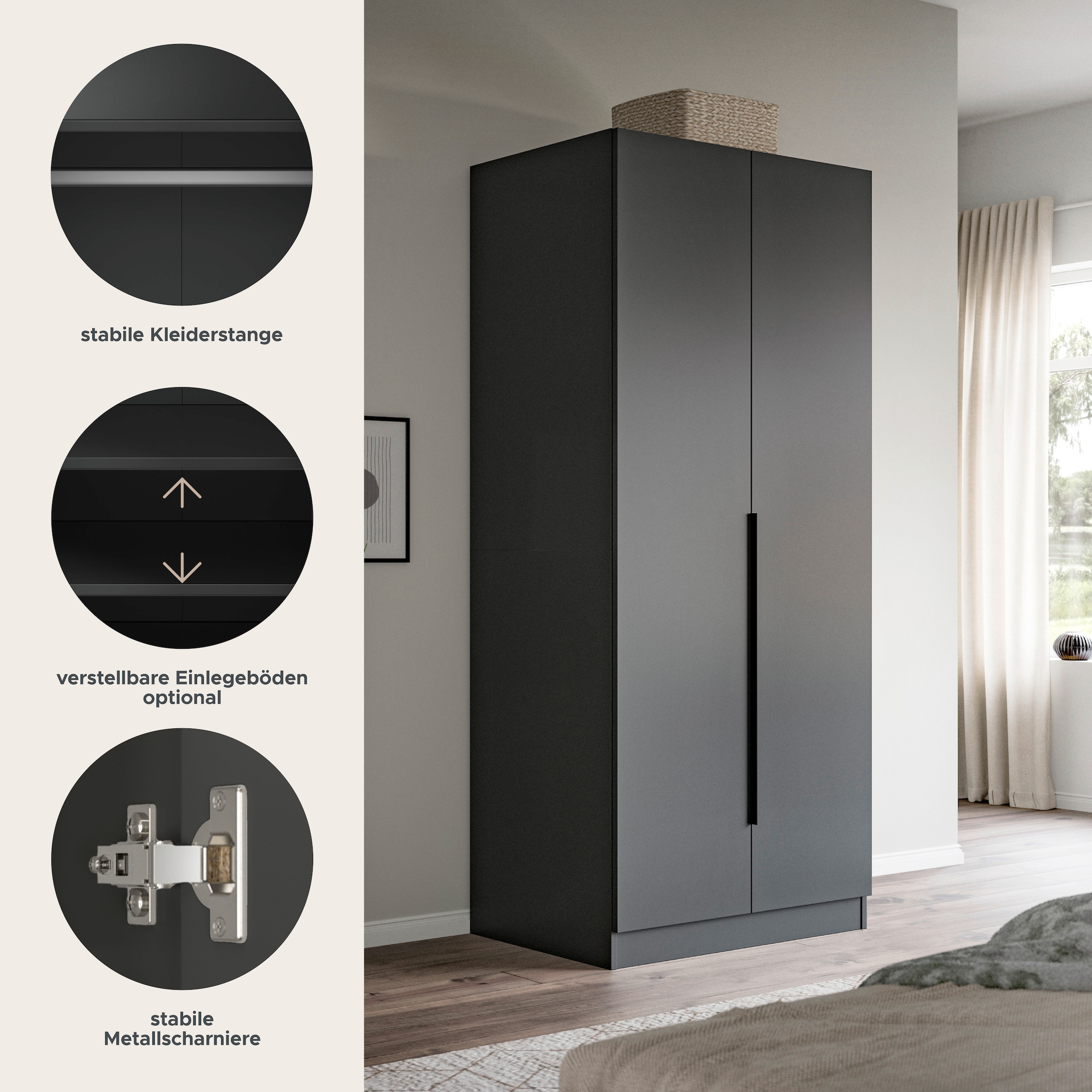 Home affaire Armoires à vêtements »Skarde Schlafzimmerschrank, Garderobe, Schrank« Otto Bestseller Garderobe Schlafzimmerschrank,  Breite: 80 cm, anthrazit, Kleiderstange
