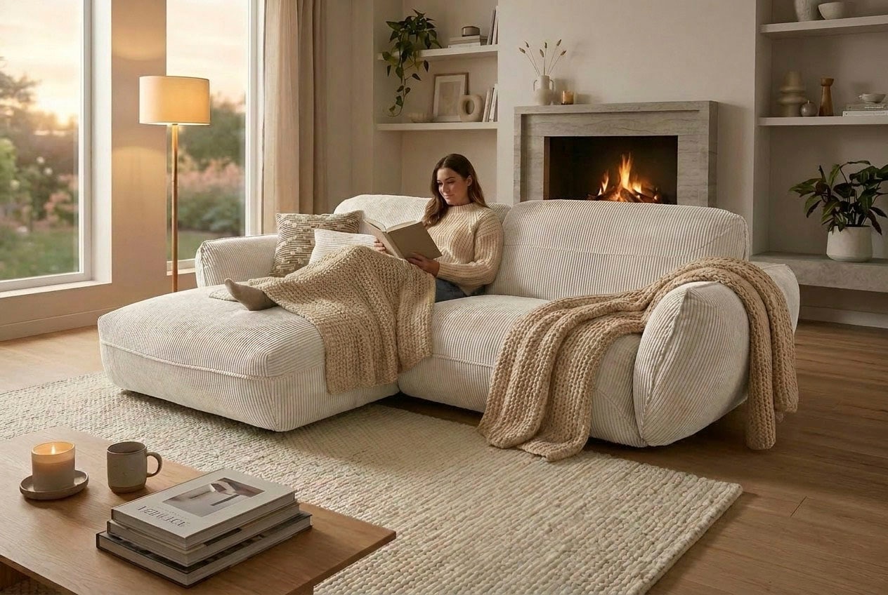 TRENDMANUFAKTUR Ecksofa »Be Chilled, modernes Lounge-Design mit stilvoller Kedernaht« mit softem Sitzkomfort, in hochwertigem Cord mit weicher Haptik