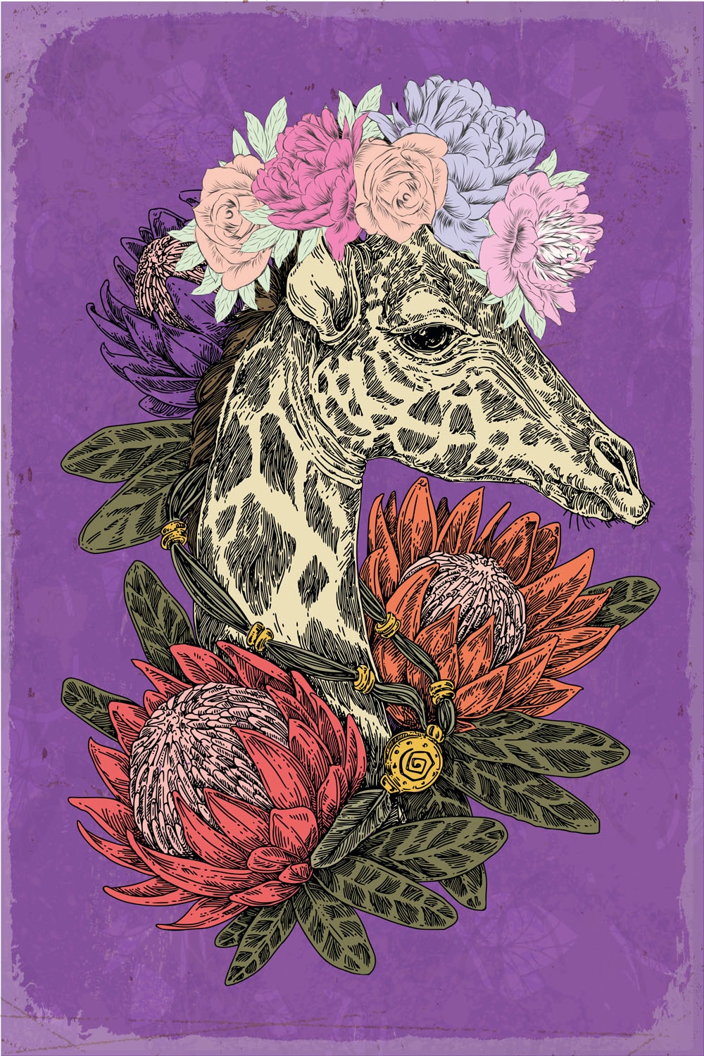 Image of queence Metallbild "Flower Power" Giraffe 1 Stk. tlg.