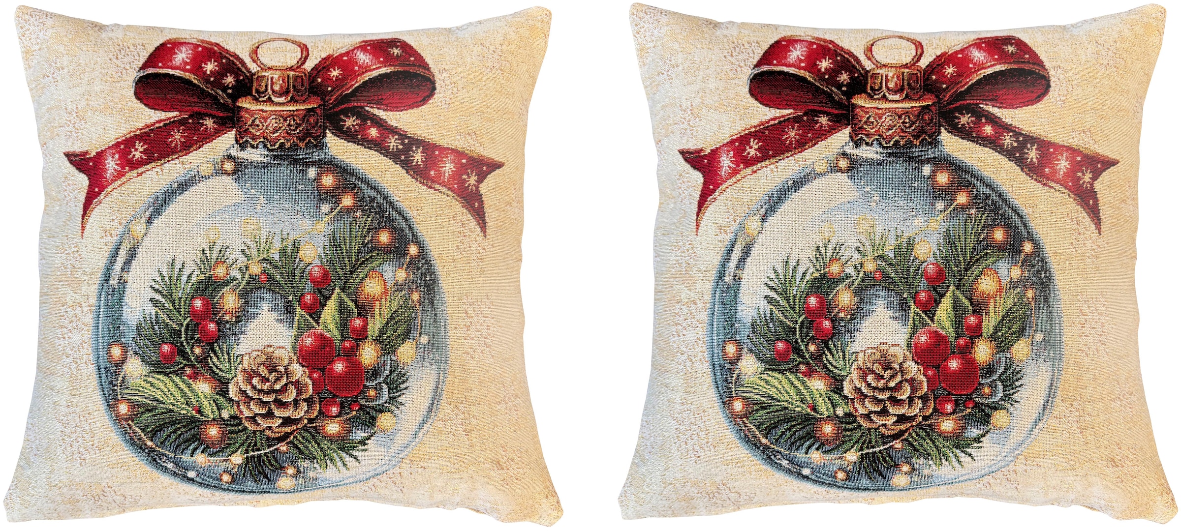 Image of HOME WOHNIDEEN Dekokissen "CHRISTMAS BALL" ohne Füllung, Gobelin, SET