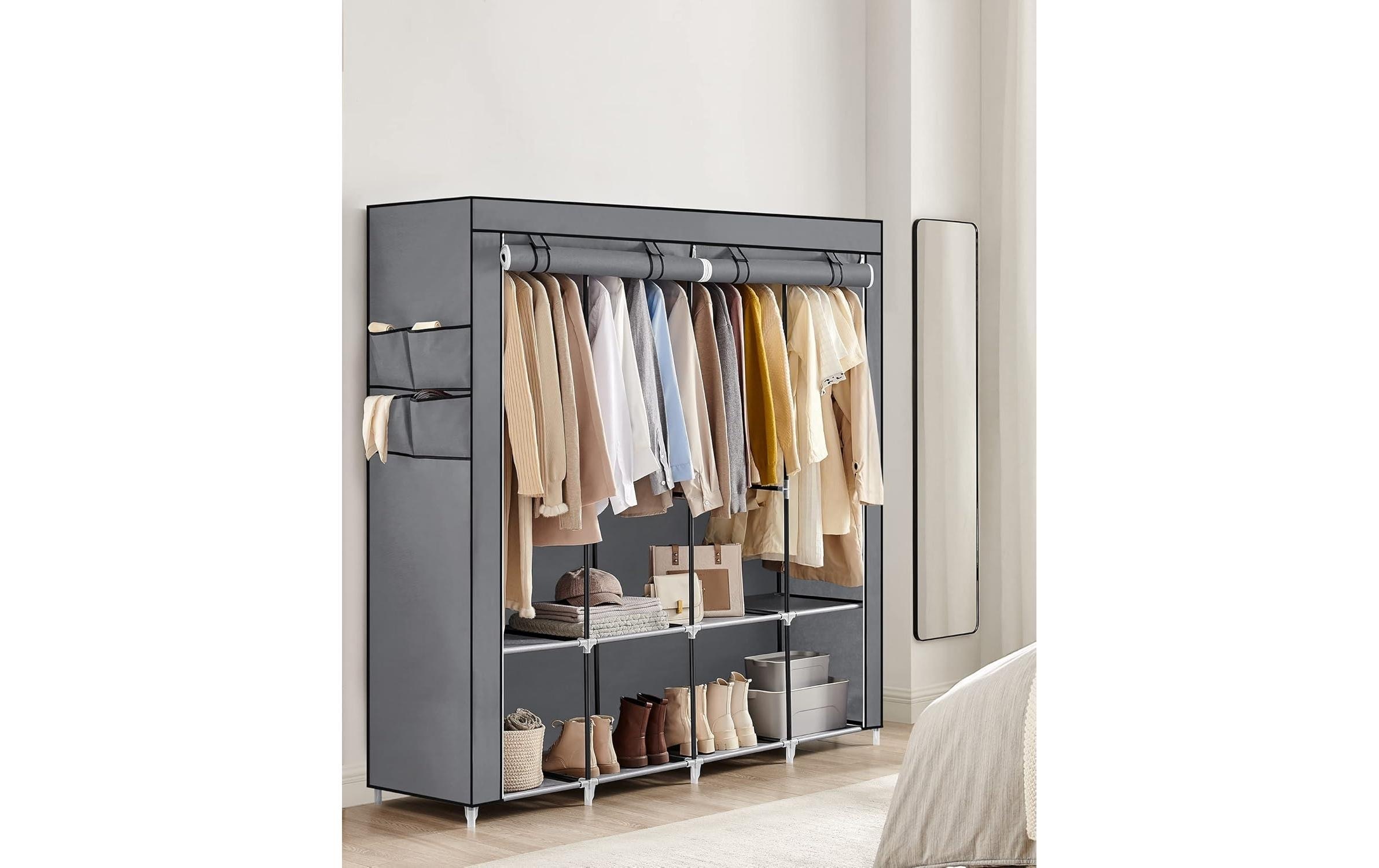 SONGMICS Armoire en tissu Tragbarer Garderobenschrank mit Kleiderstangen und Ablagen