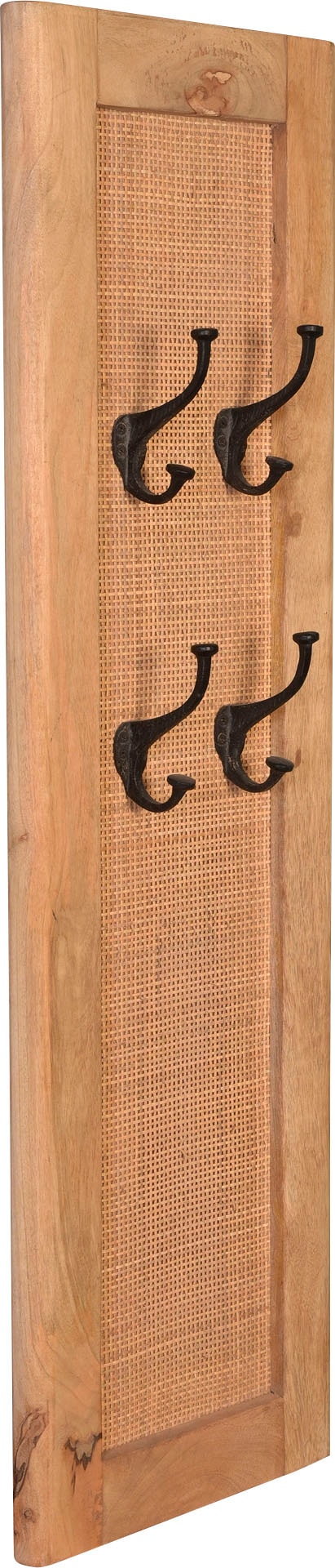 Image of SIT Garderobenpaneel "Bergen aus Mangoholz mit Rattan-Einsatz & 4 Doppelhaken" Trendiger Rattan-Einsatz im Massivholzrahmen für Boho-Flair