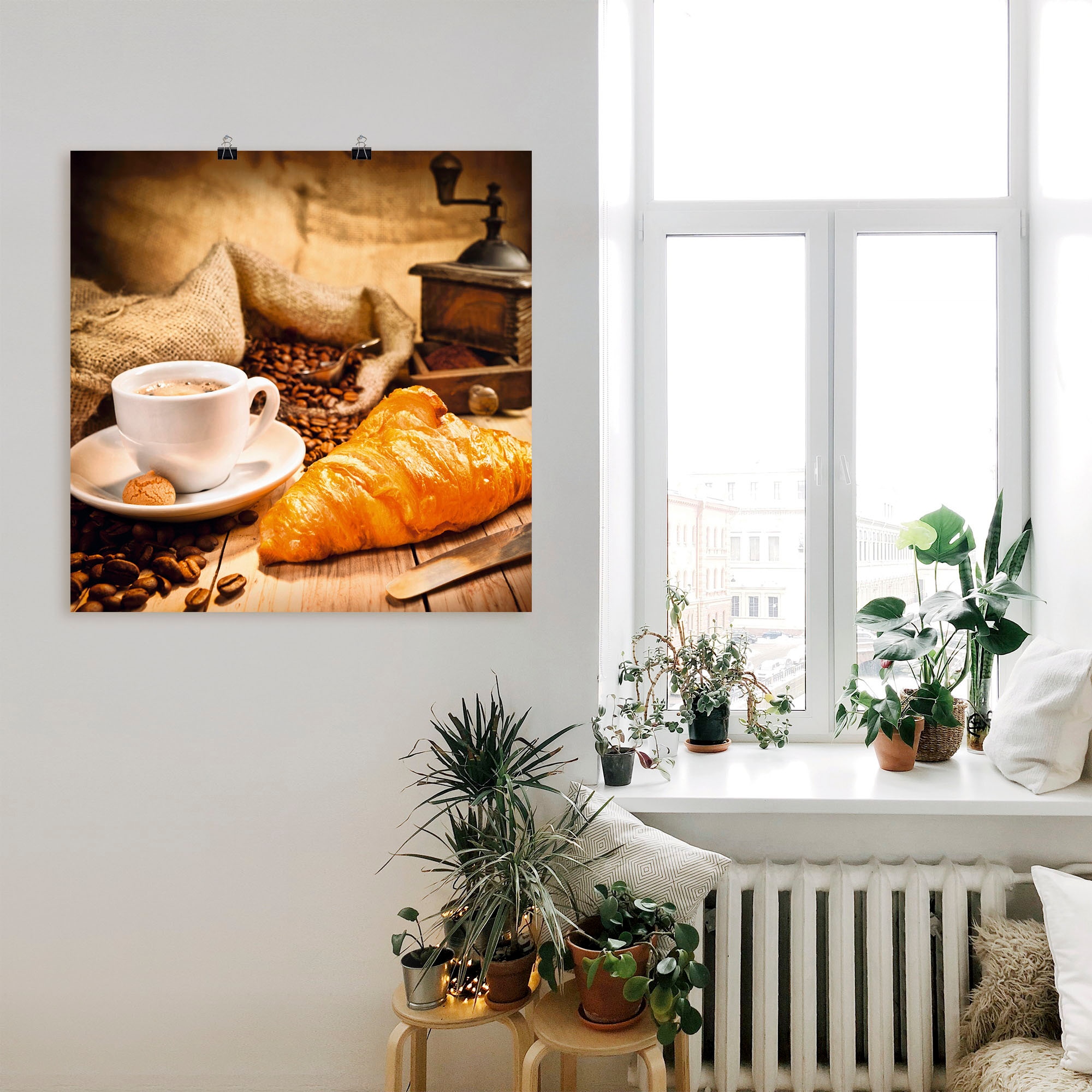 Artland Wandbild »Kaffeetasse mit Croissant«, Getränke, (1 St.), als Leinwandbild, Poster in verschied. Grössen