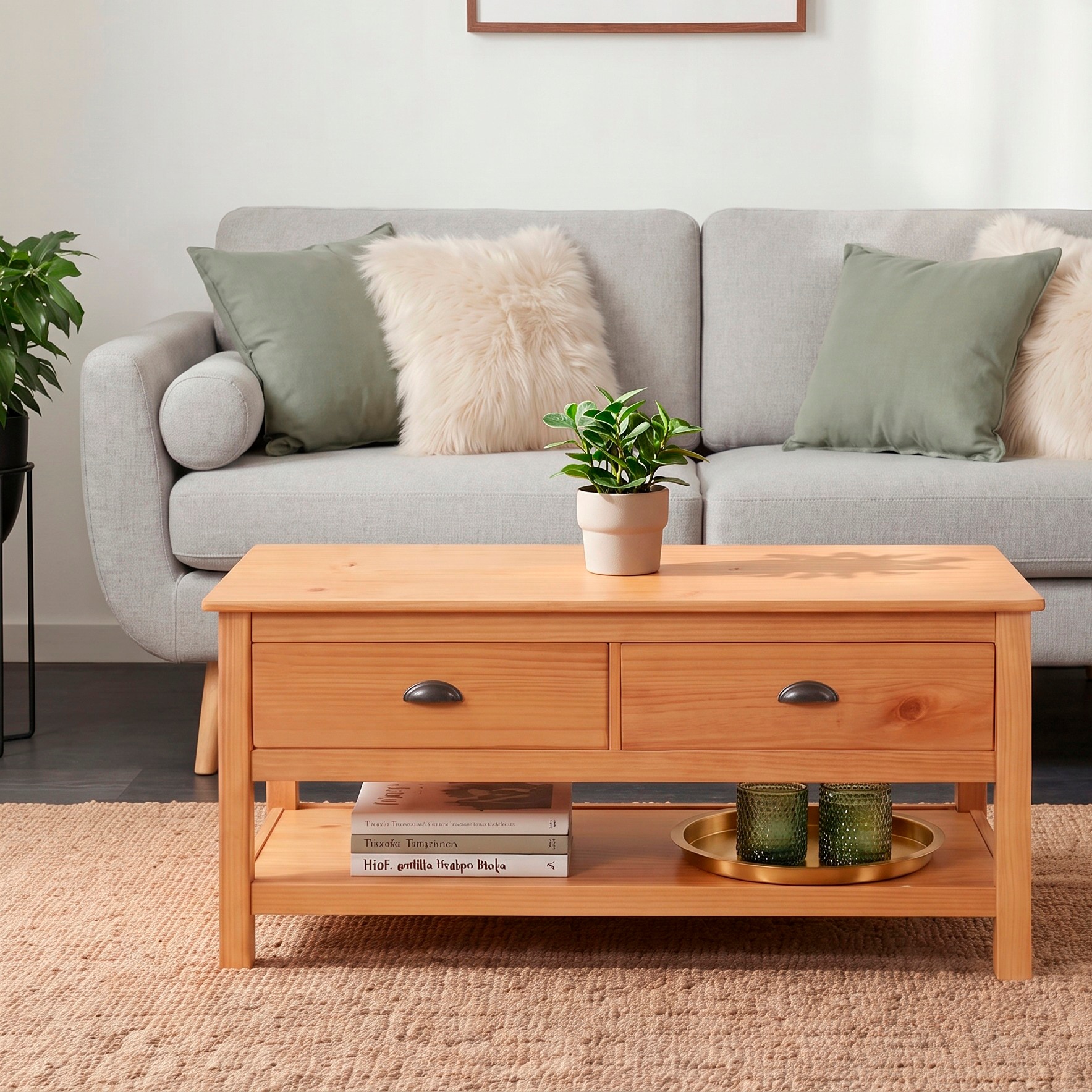 GOODproduct Table basse »Schröder« avec 2 tiroirs et 1 tablette, en pin massif
