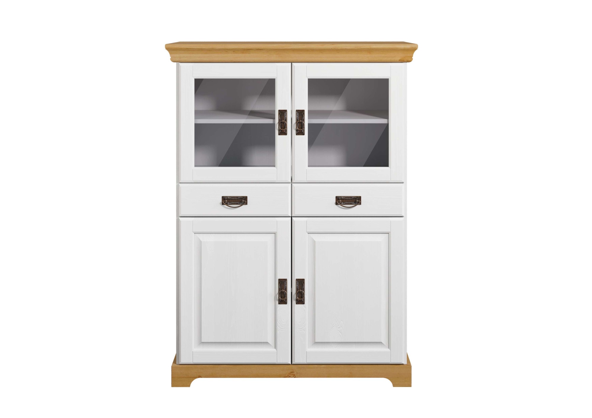Home affaire Highboard »Rügen«, Vitrine im Landhausstil, zertifiziertes Massivholz, Höhe 131 cm