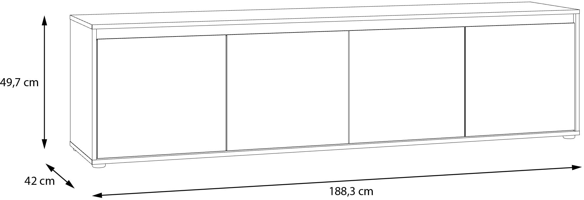 FORTE Lowboard »TV-Board gross Breite ca 190 cm« B/H/T 188,3/49,7/42 cm,  grifflose Front, viel Stauraum,