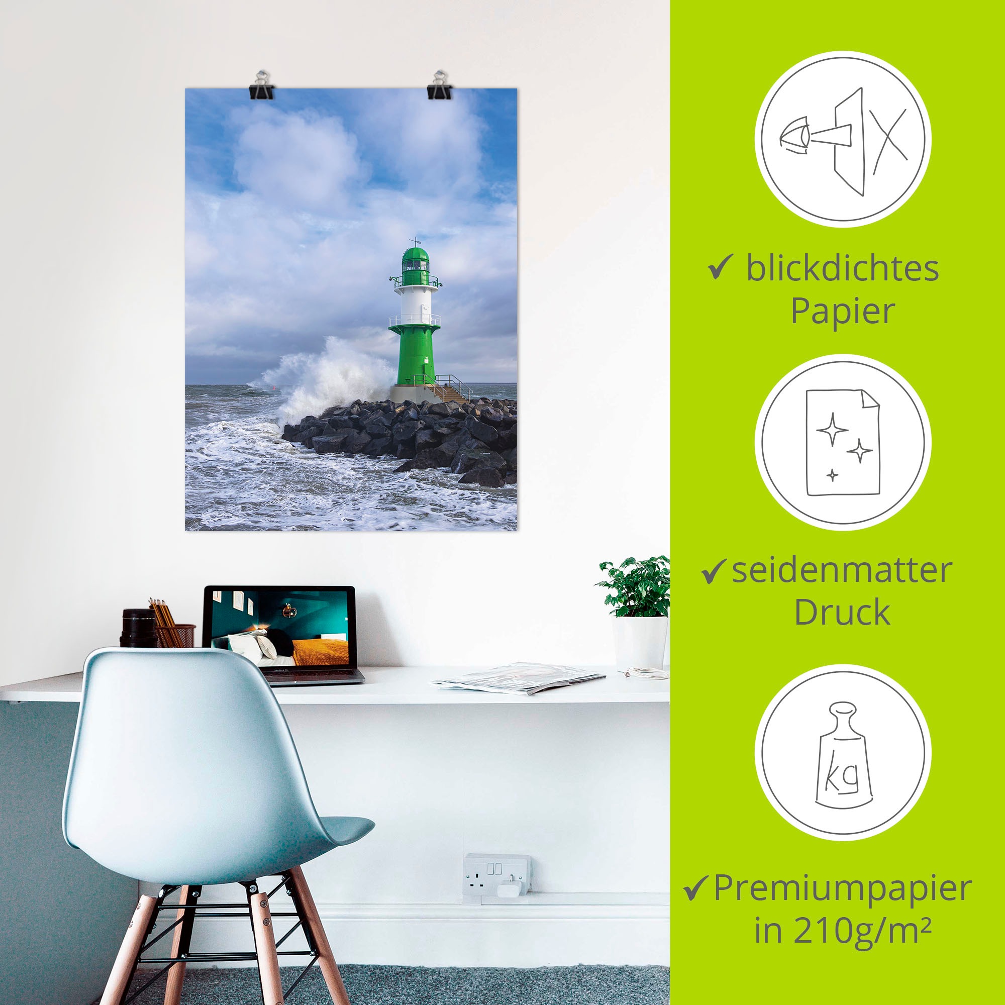 Artland Wandbild »Mole an der Ostseeküste in Warnemünde« Gebäude 1 Stk. tlg. als Leinwandbild, Poster in verschied. Grössen